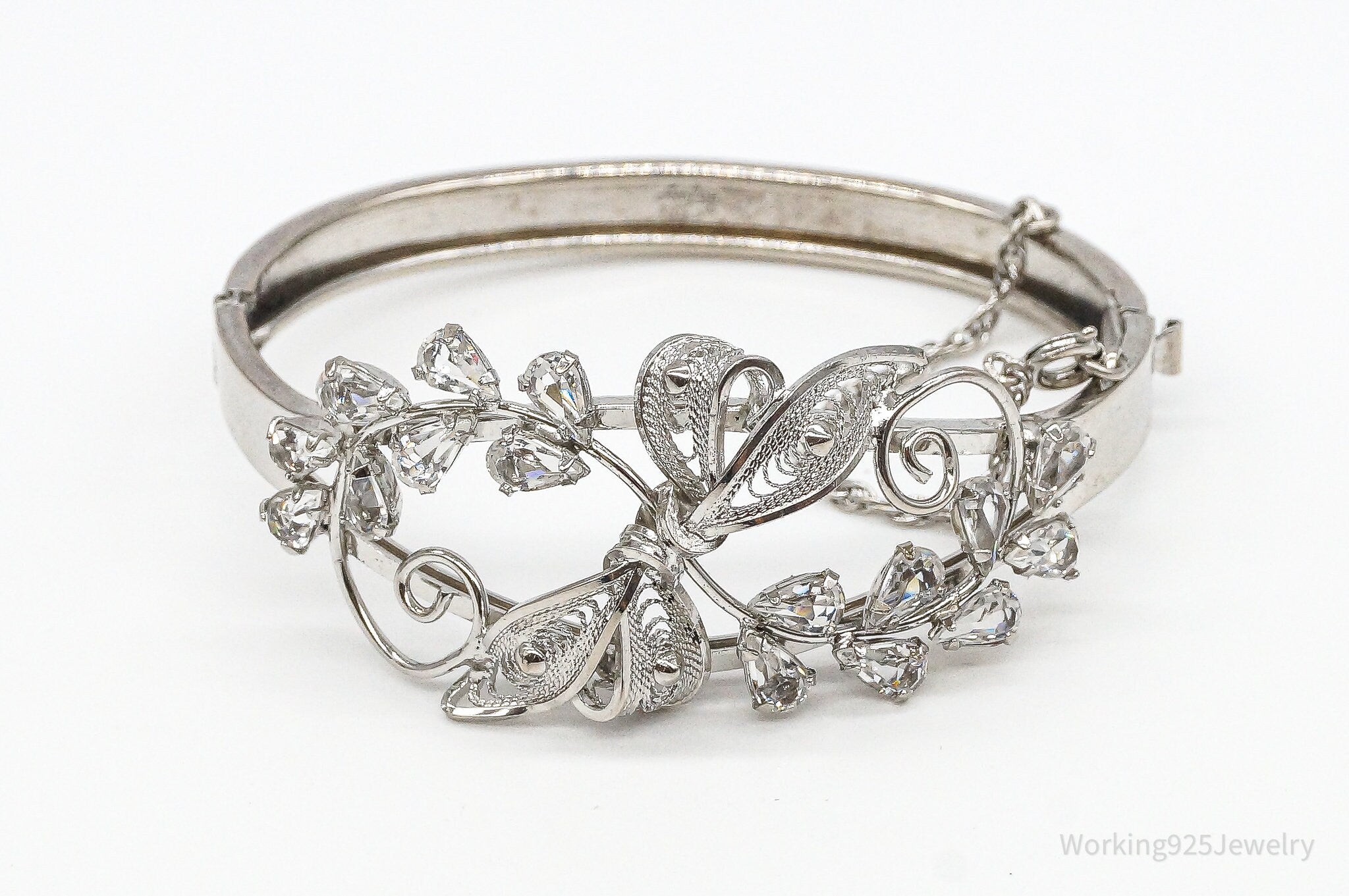 Antique Am Lee Crystal Rhodium Finish Sterling Silver Bracelet