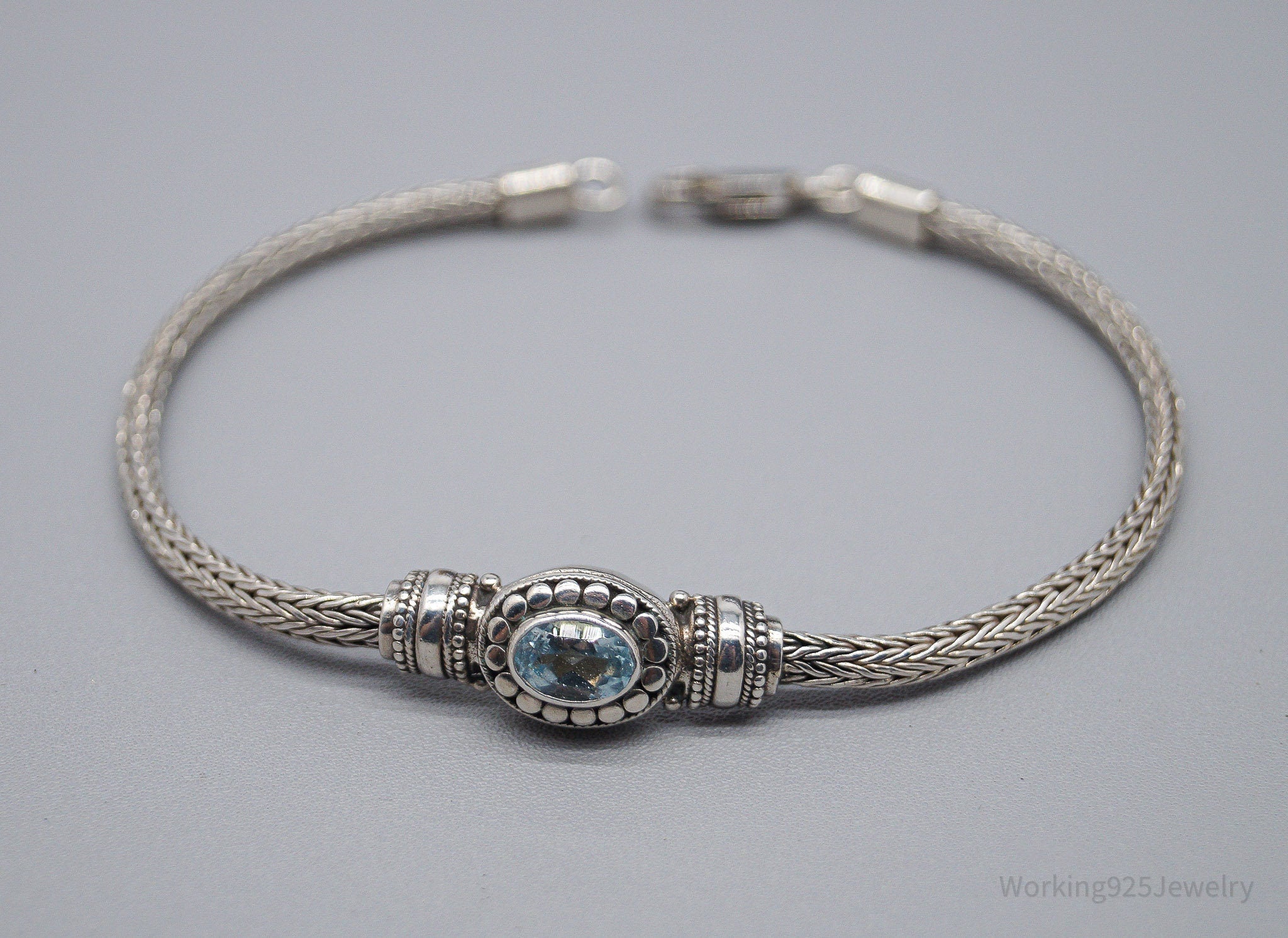 Vintage Blue Topaz Sterling Silver Bracelet 7.5"