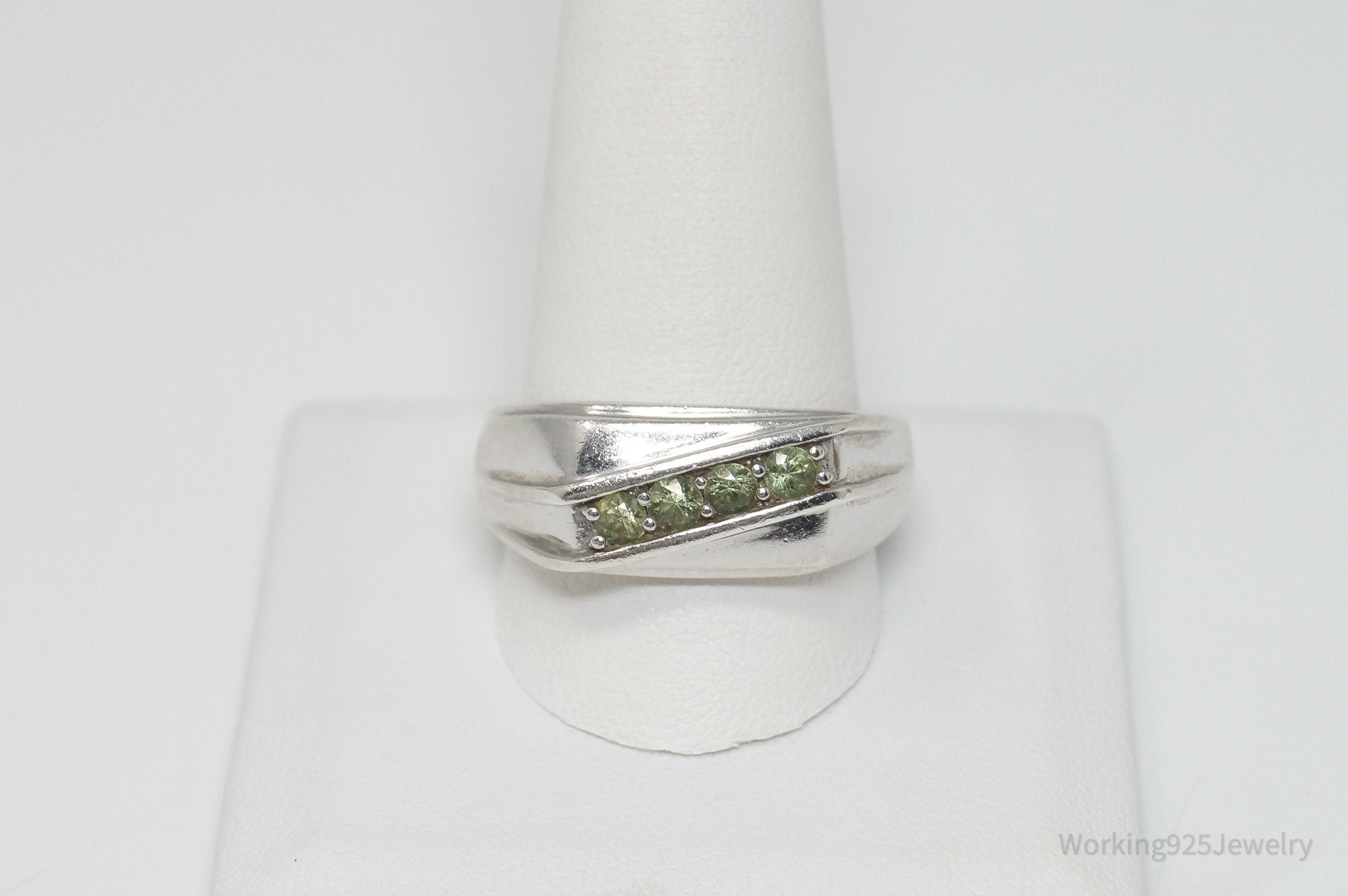 Vintage Peridot Sleek Sterling Silver Ring - Sz 12