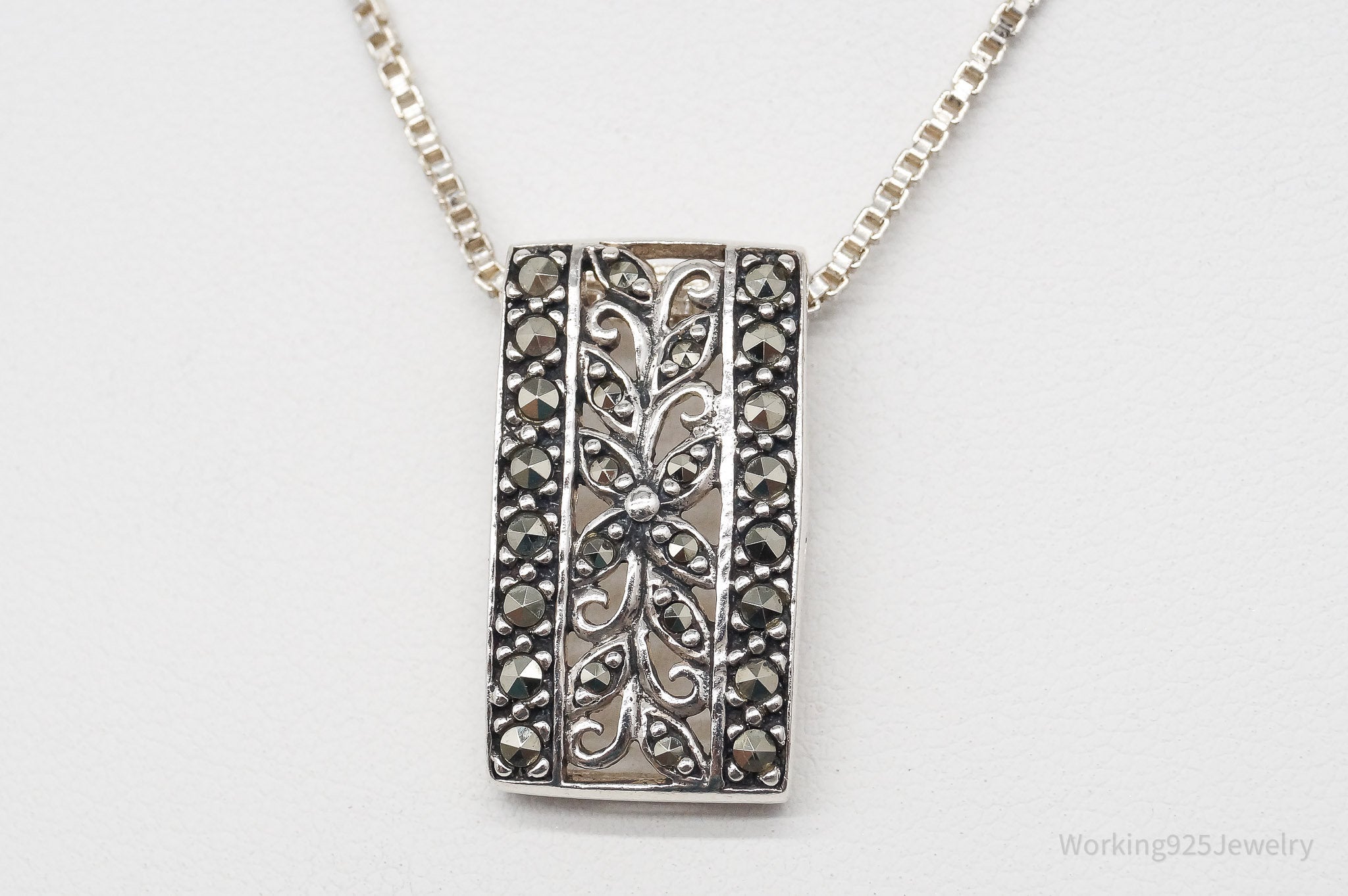 Vintage Marcasite Sterling Silver Necklace 24"