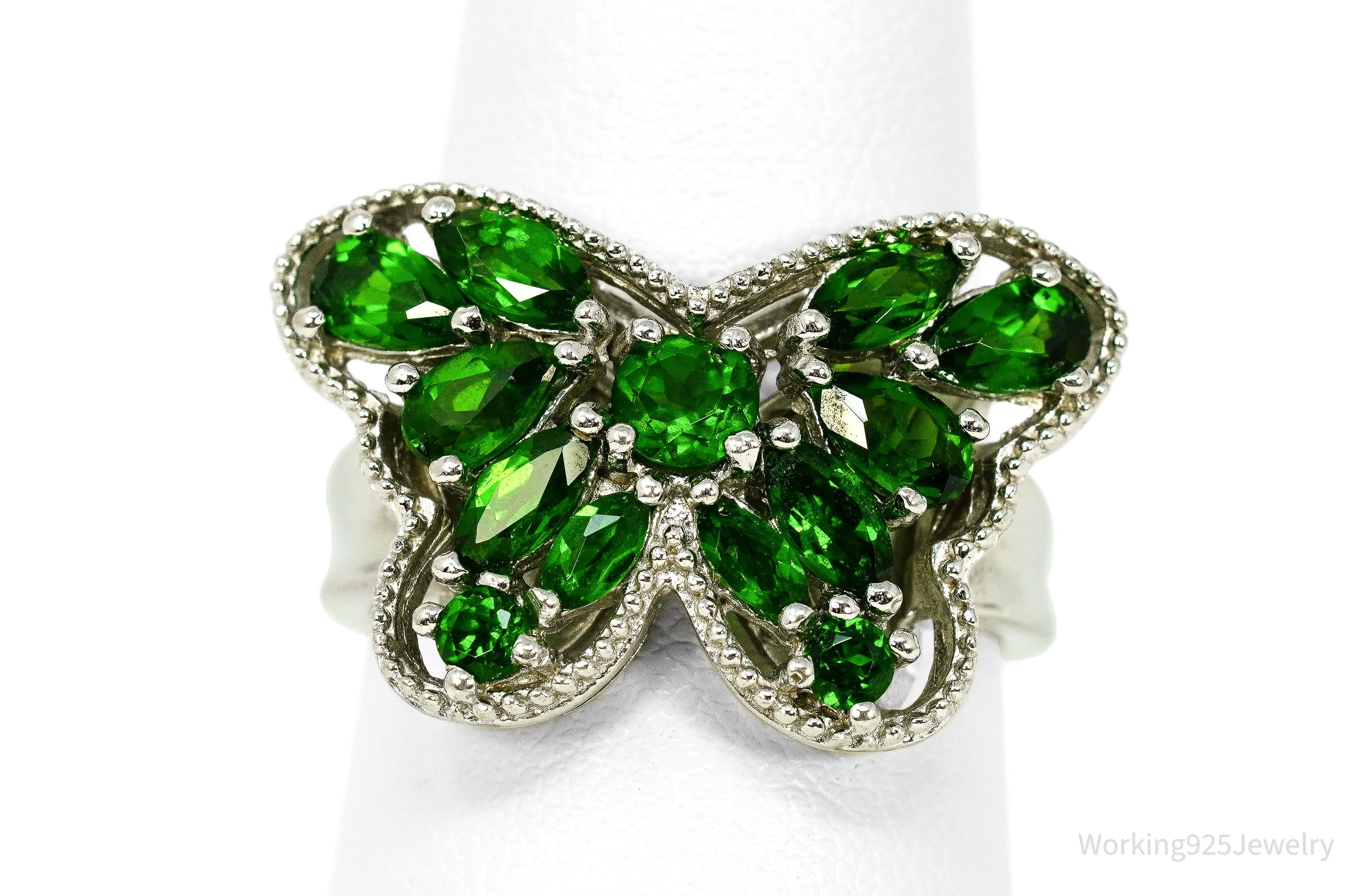 Green Chrome Diopside Butterfly Sterling Silver Ring - Size 7