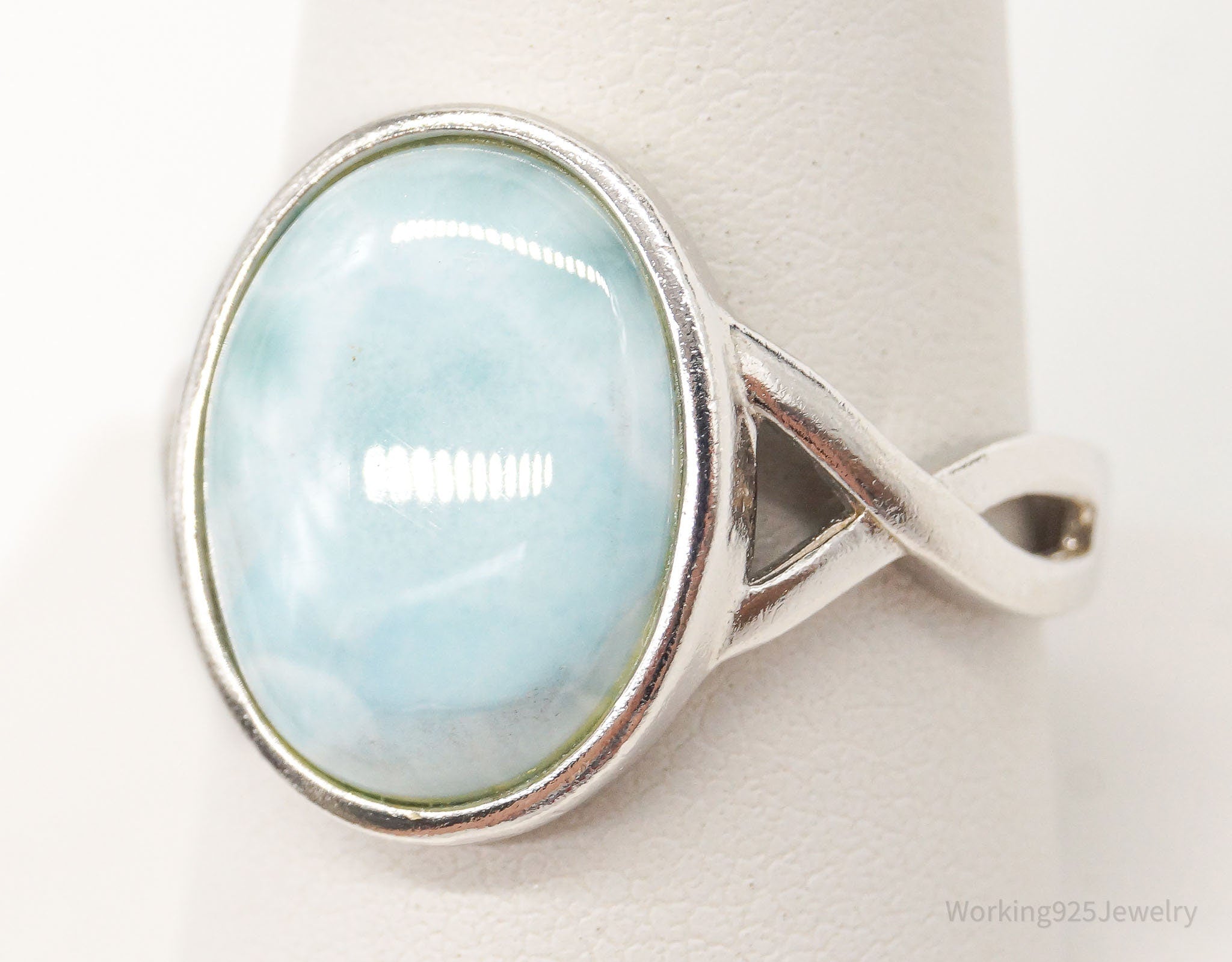 Vintage Blue Larimar Sterling Silver Ring - Size 9