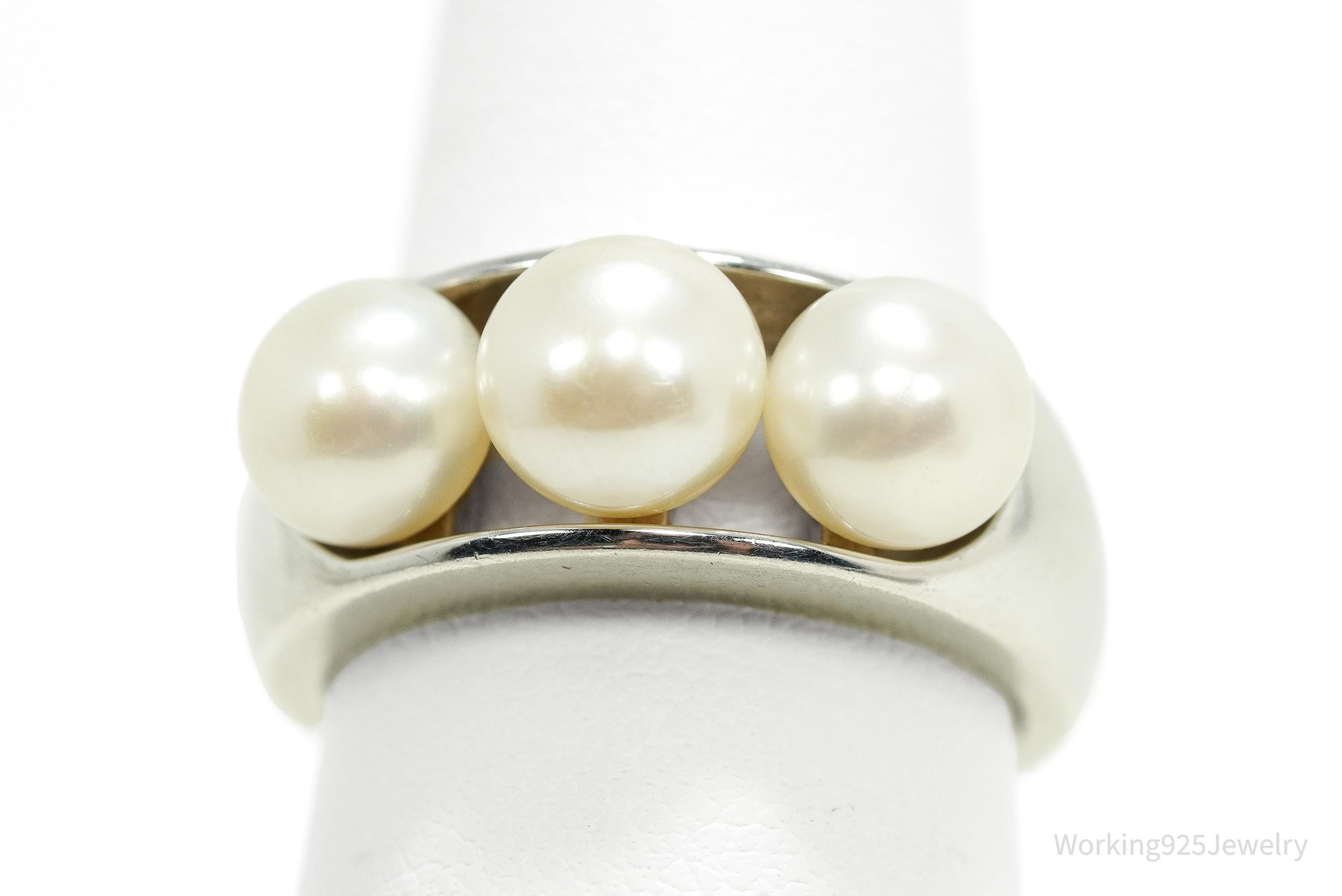 Vintage EA Pearl Sterling Silver Ring - Size 7