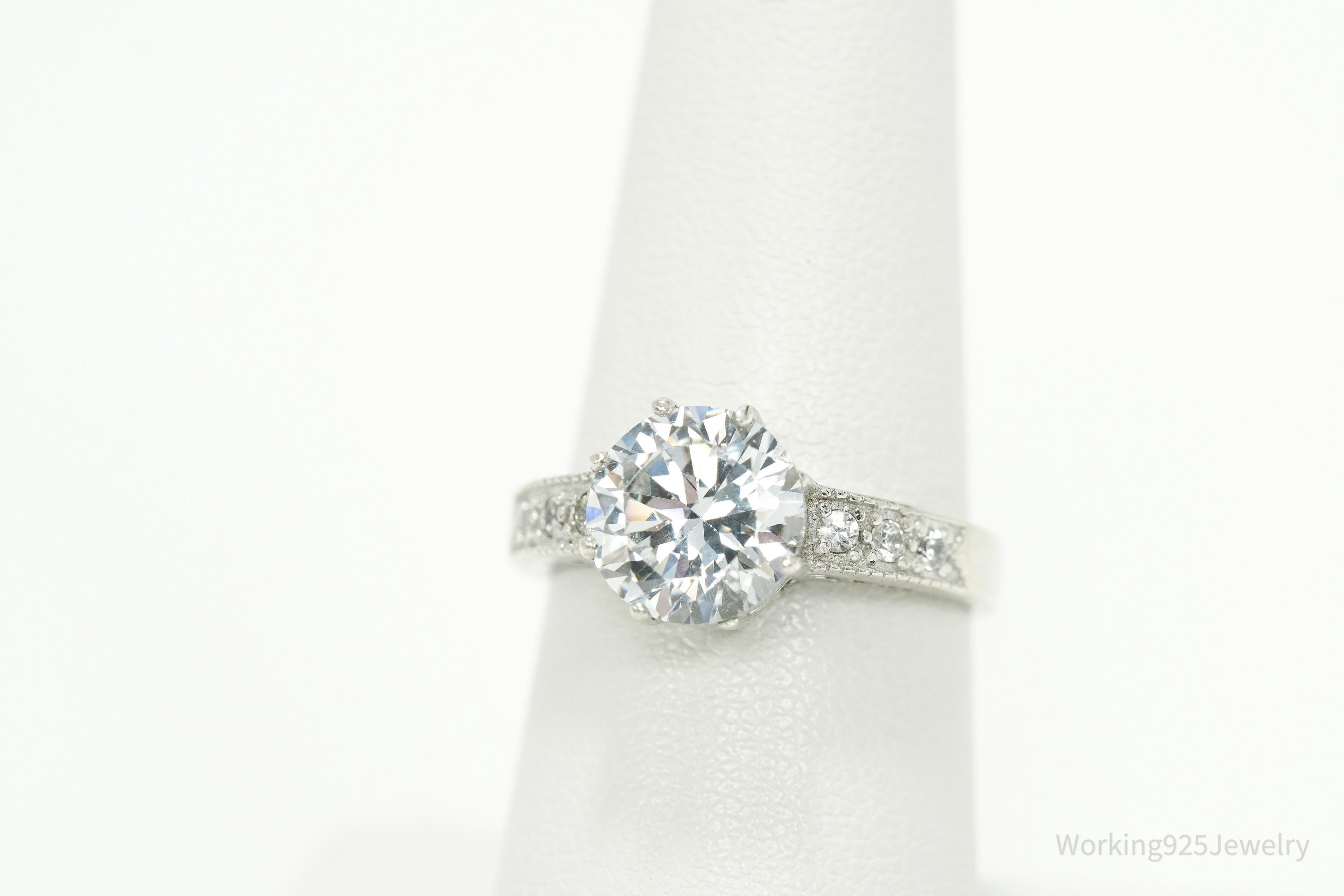 Vintage Cubic Zirconia Sterling Silver Ring Size 6.75