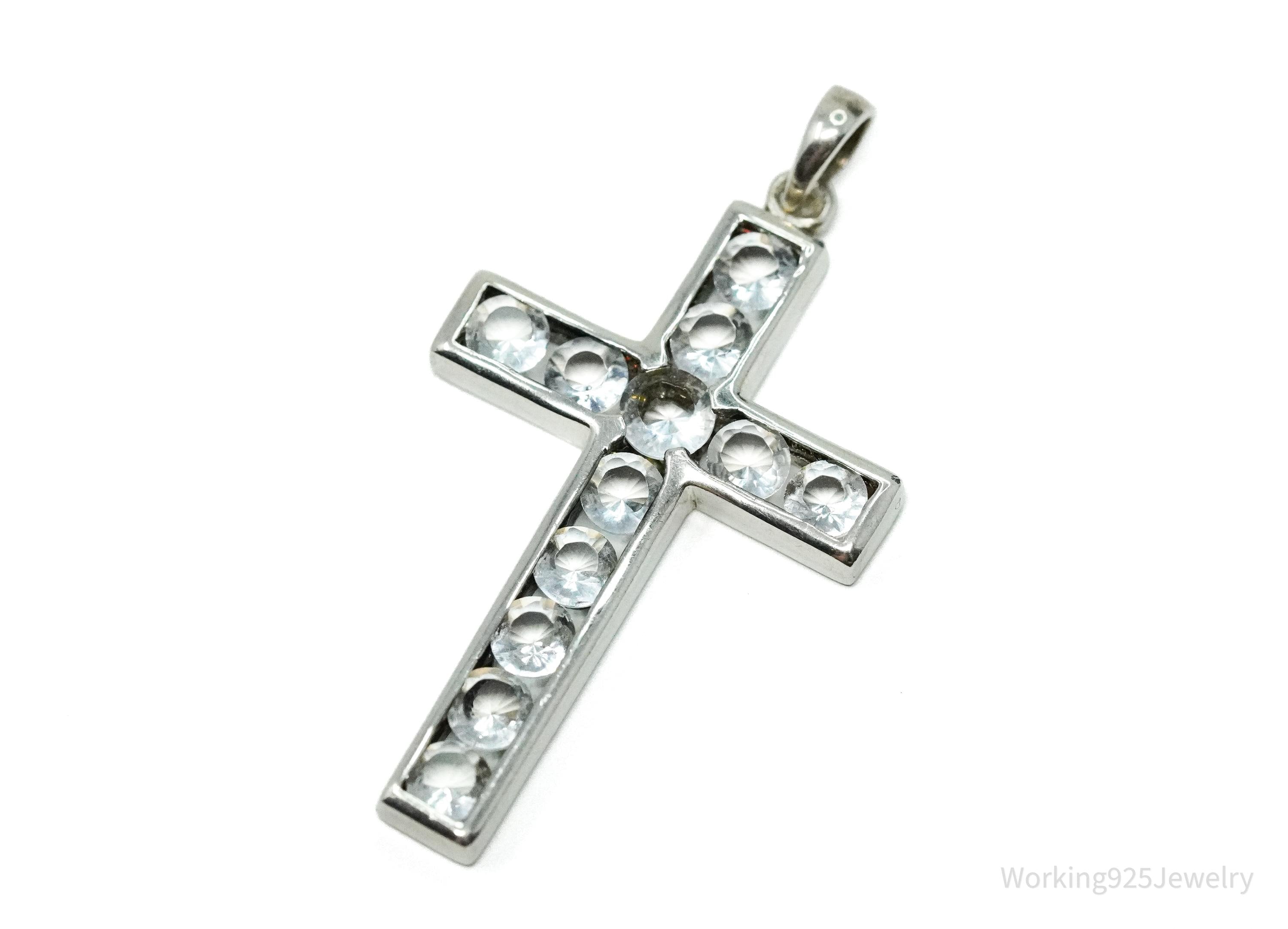 Vintage Crystal Cross Sterling Silver Necklace Pendant