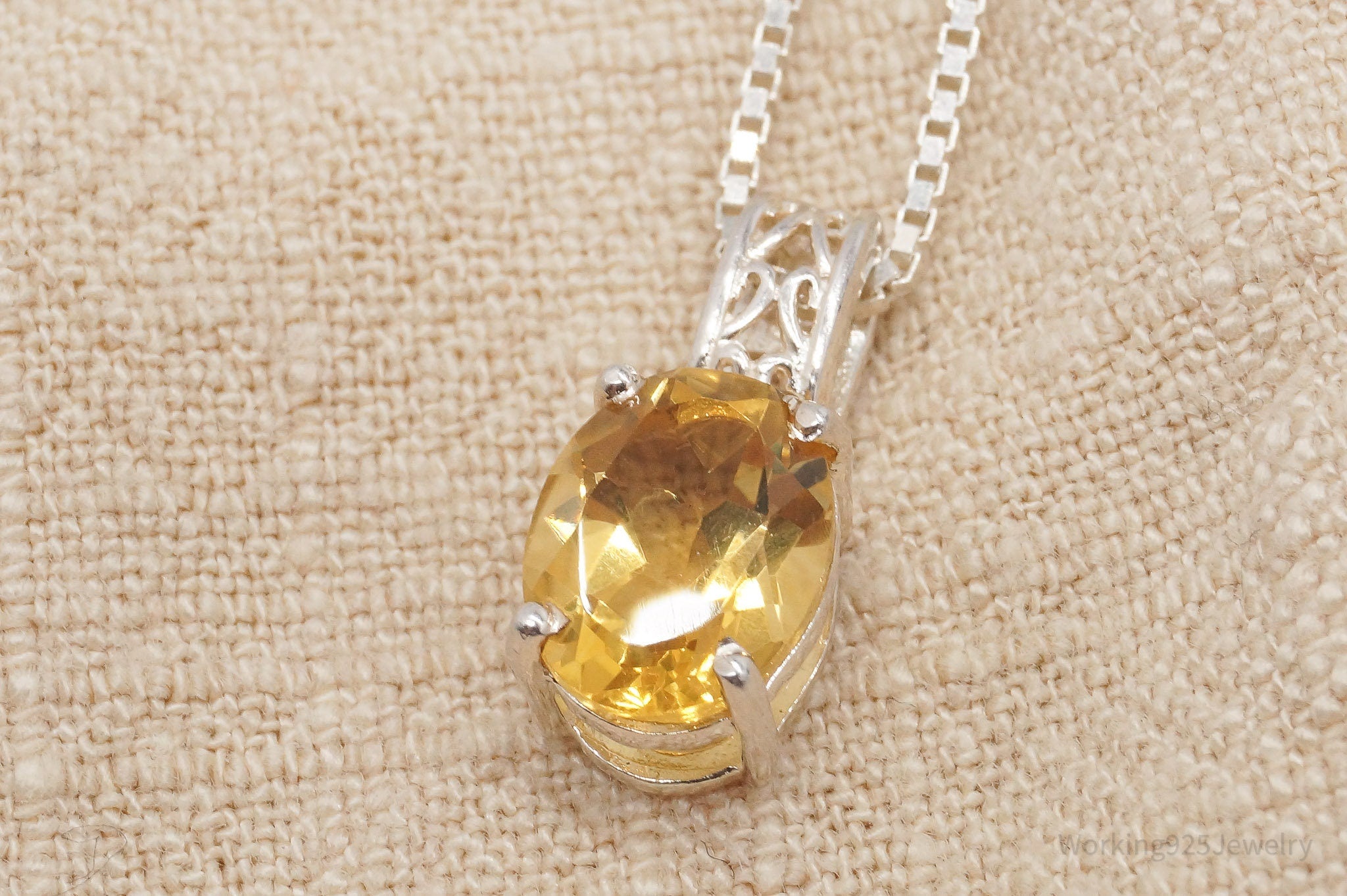 Vintage Large Citrine Sterling Silver Necklace 16"