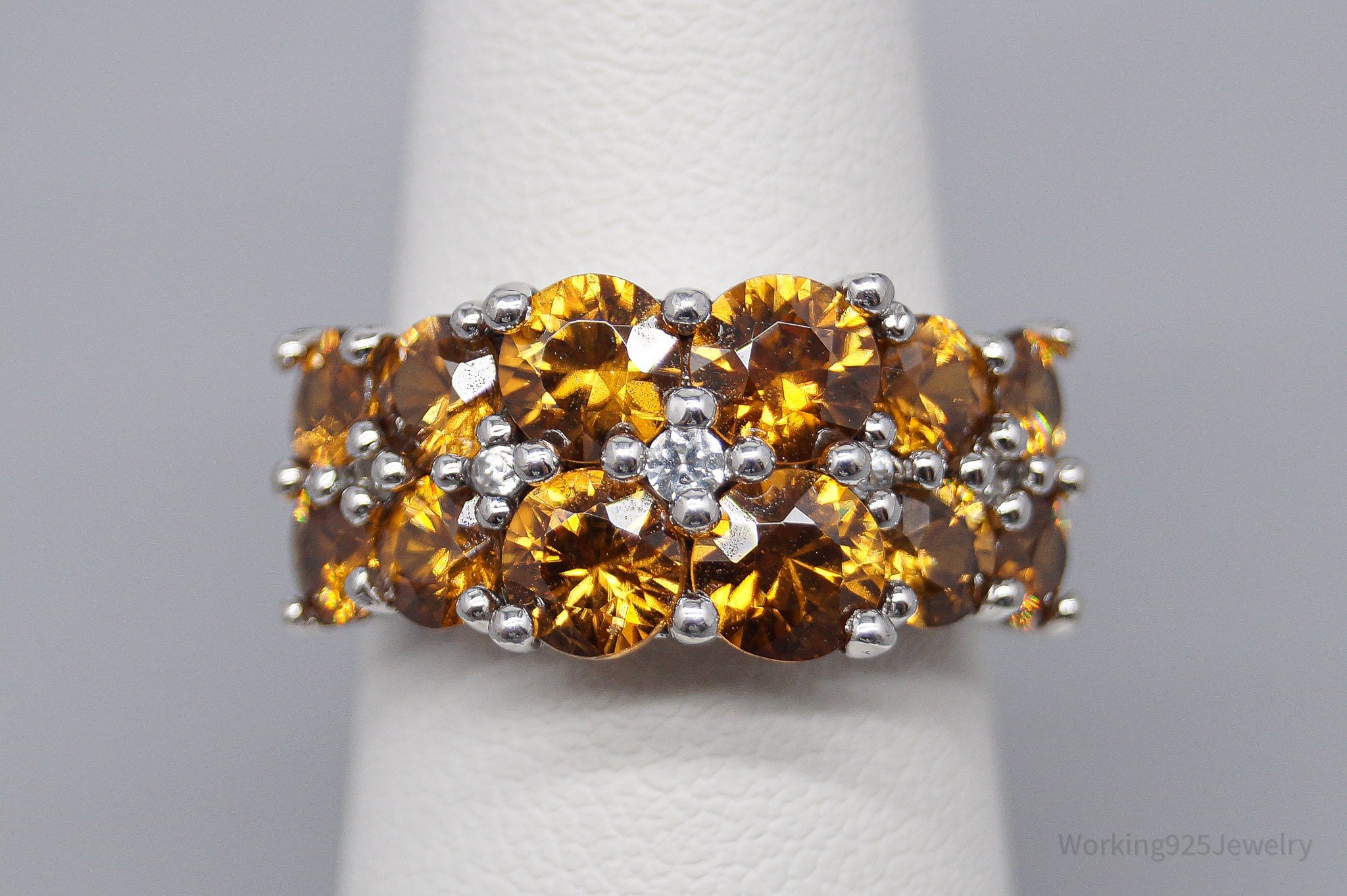 Vintage Citrine & Cubic Zirconia Sterling Silver Ring - Size 6