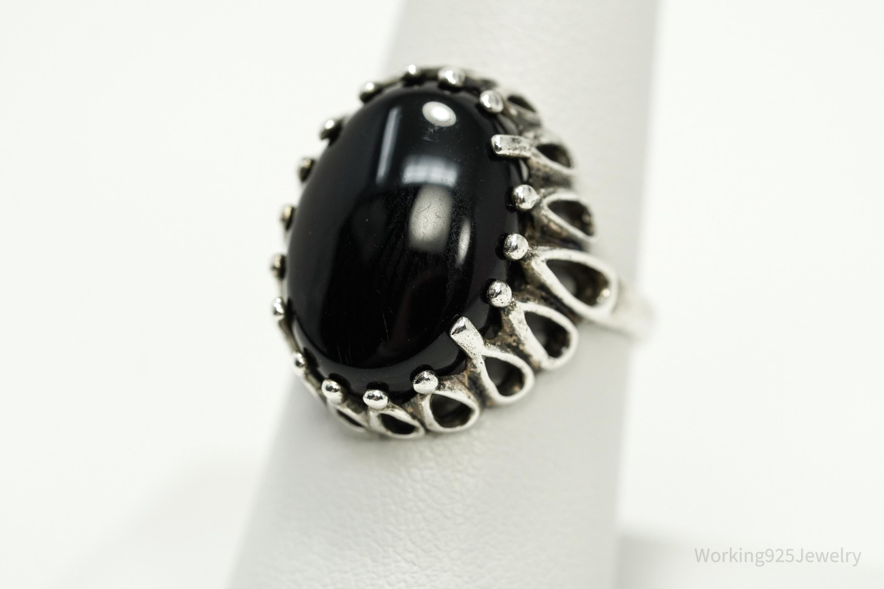 Vintage Designer Kabana Black Onyx Sterling Silver Ring - Size 7.5
