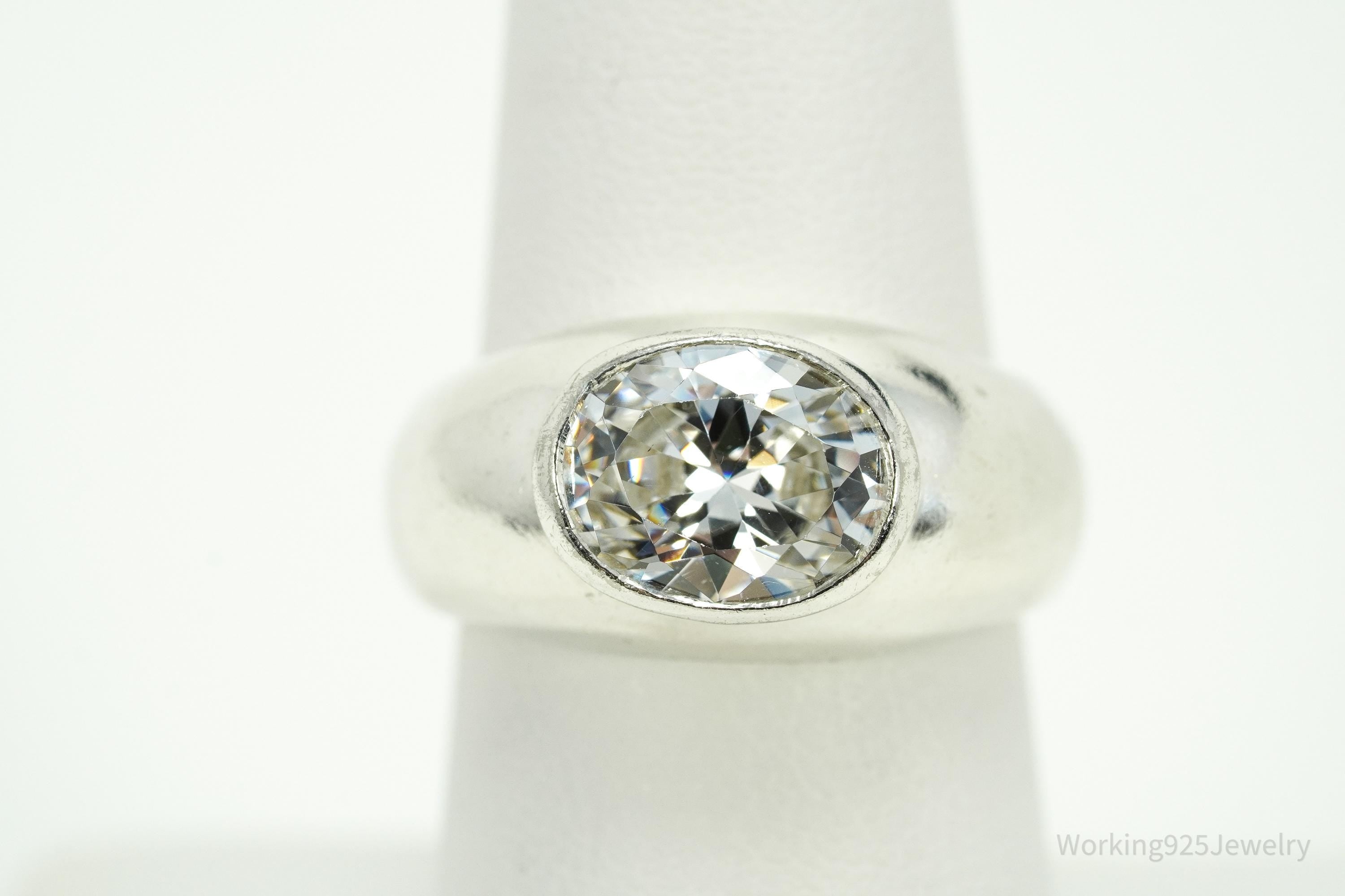 Vintage Cubic Zirconia Sterling Silver Ring - Size 7.75