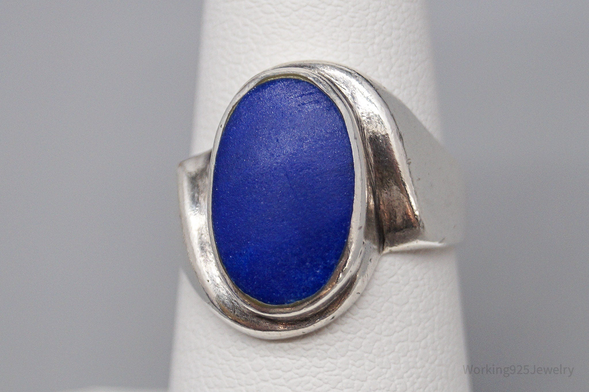 Vintage Lapis Lazuli Modernist Style Sterling Silver Ring - Size 6.5