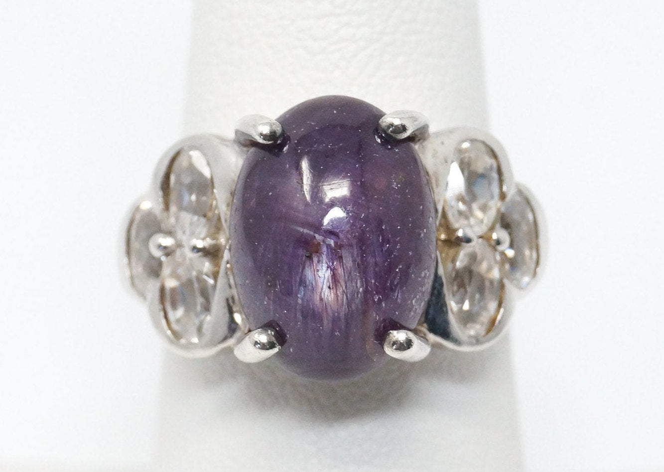 Vintage Violet Labradorite Cubic Zirconia Sterling Silver Ring - Size 6.75