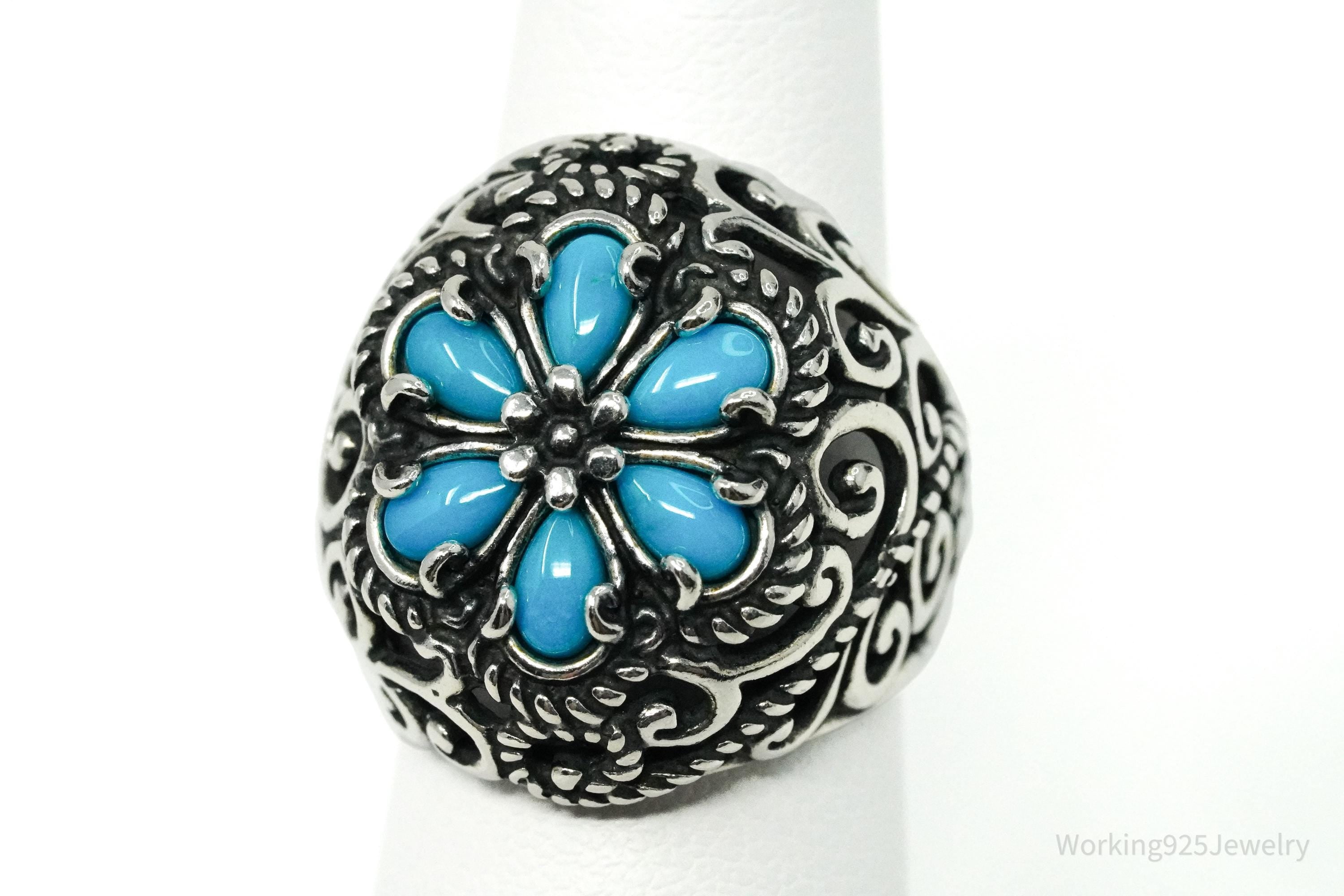Vintage Native Designer Carolyn Pollack Turquoise Sterling Silver Ring - Size 5.25