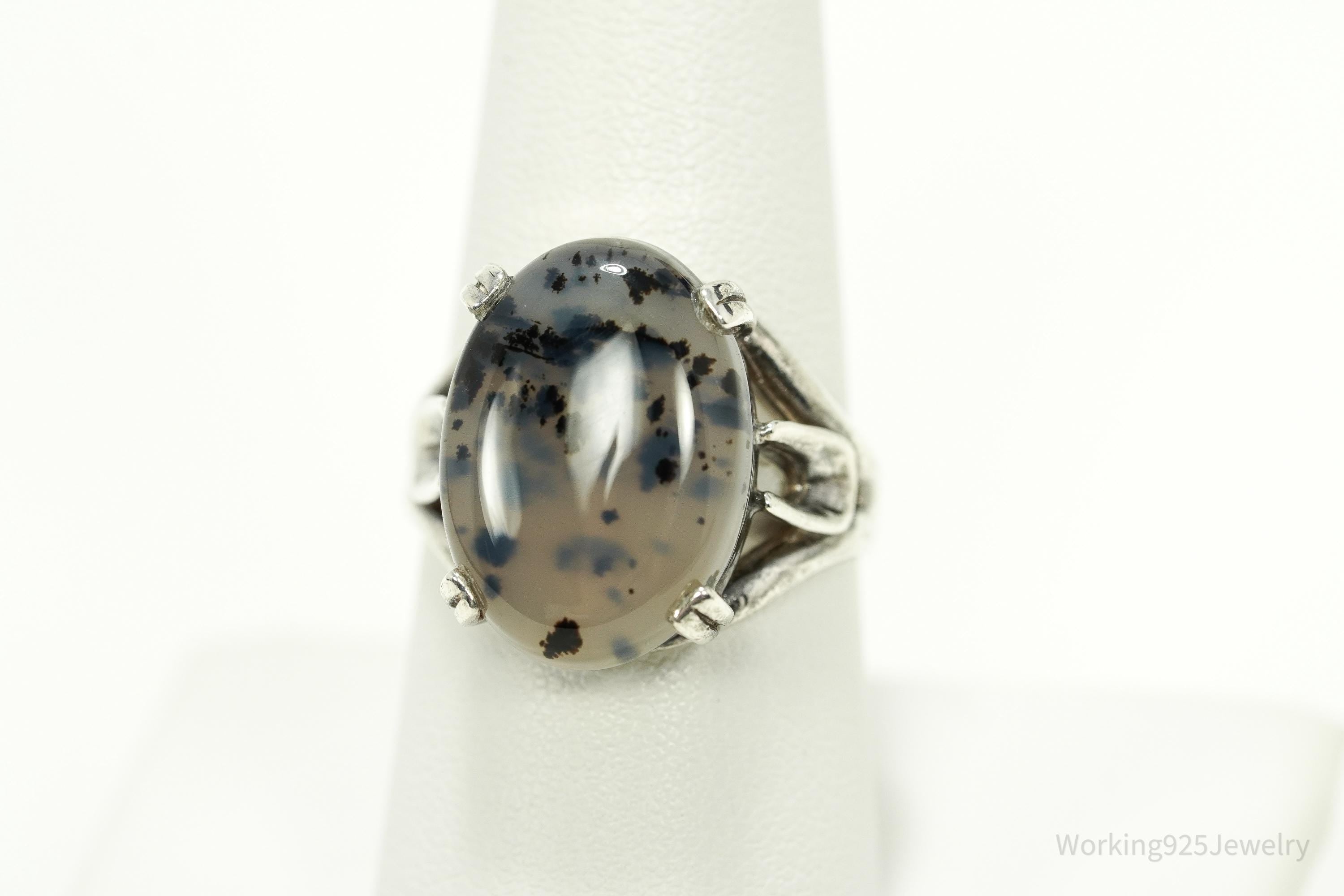 Vintage Agate Sterling Silver Ring - Size 8.25