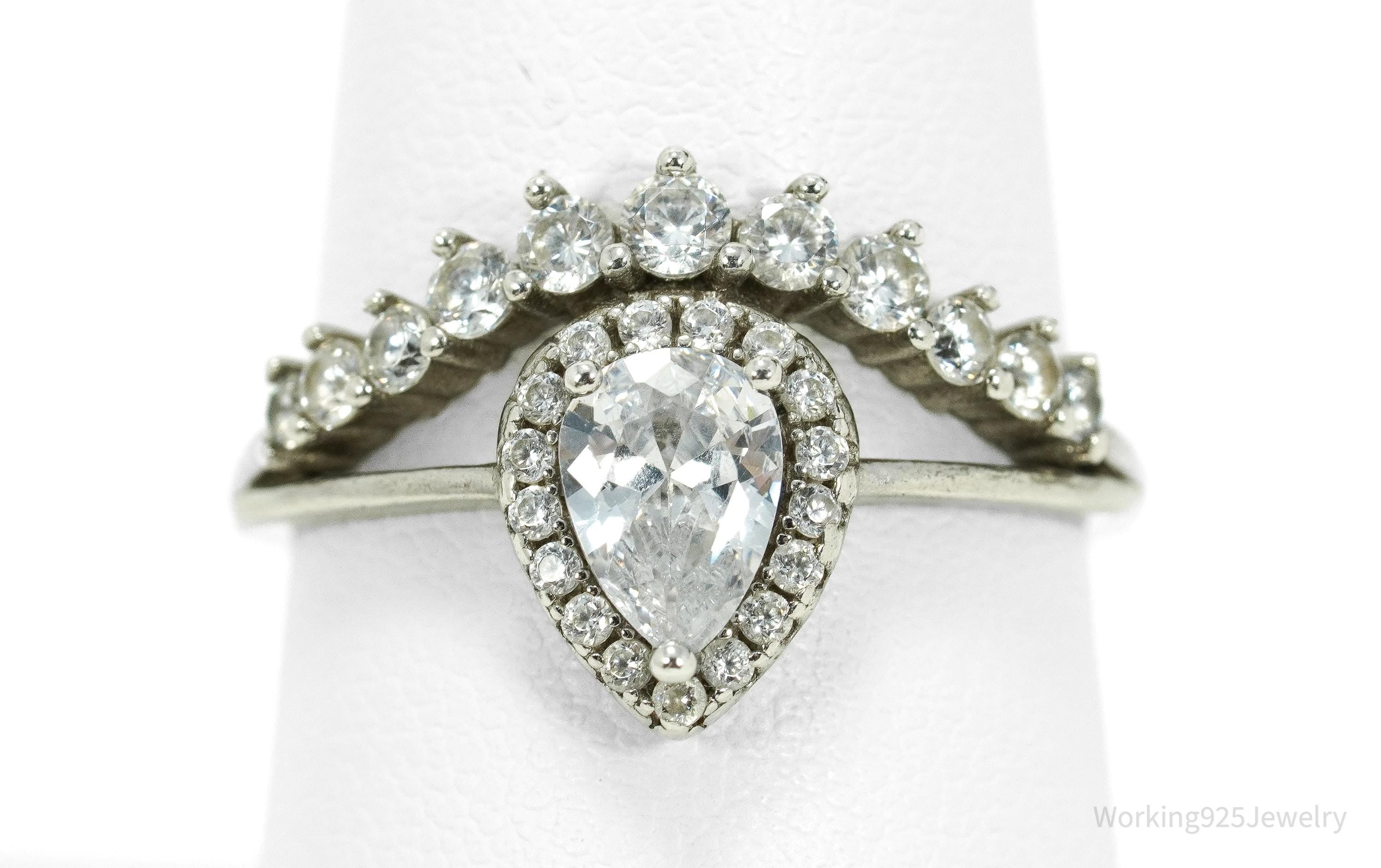 Vintage Cubic Zirconia Sterling Silver Ring - Size 8