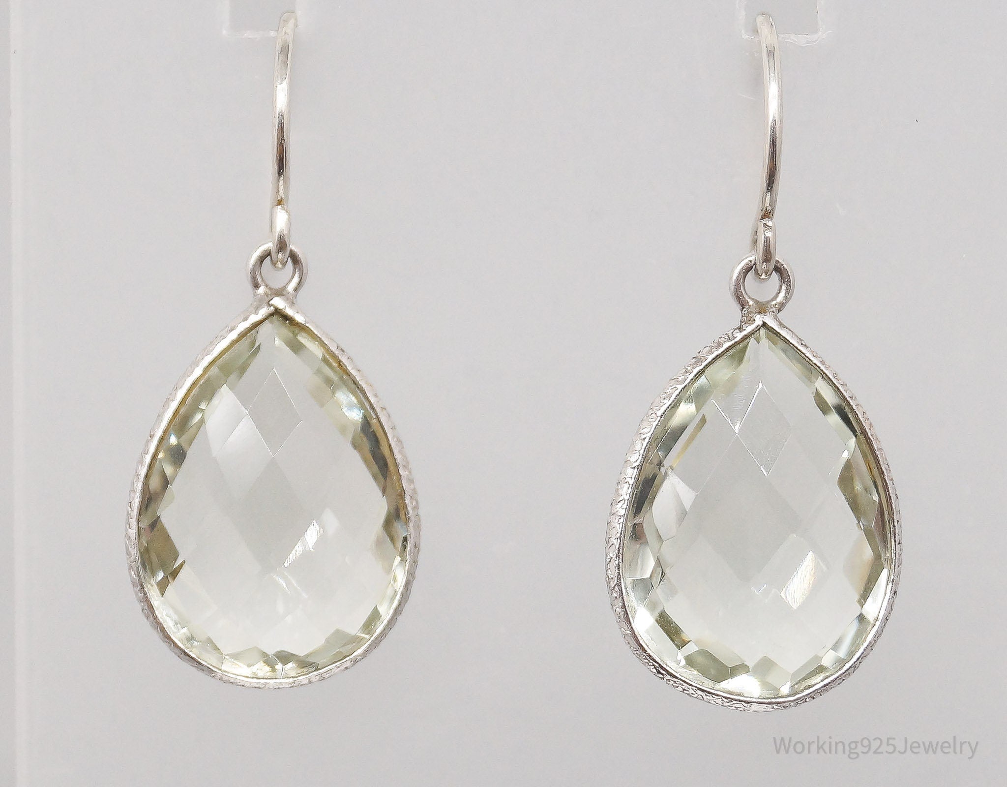 Vintage Large Prasiolite Sterling Silver Earrings