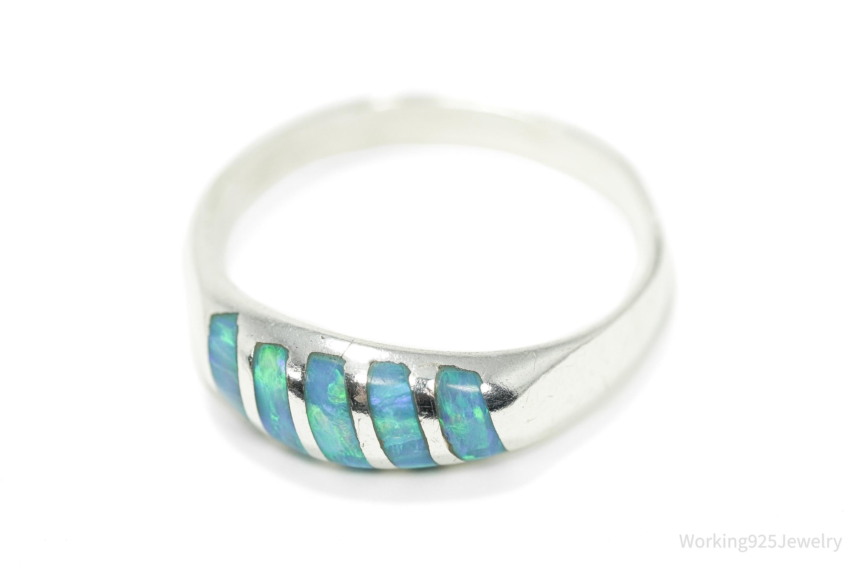 Vintage Blue Opal Inlay 950 Silver Ring - Size 6.5