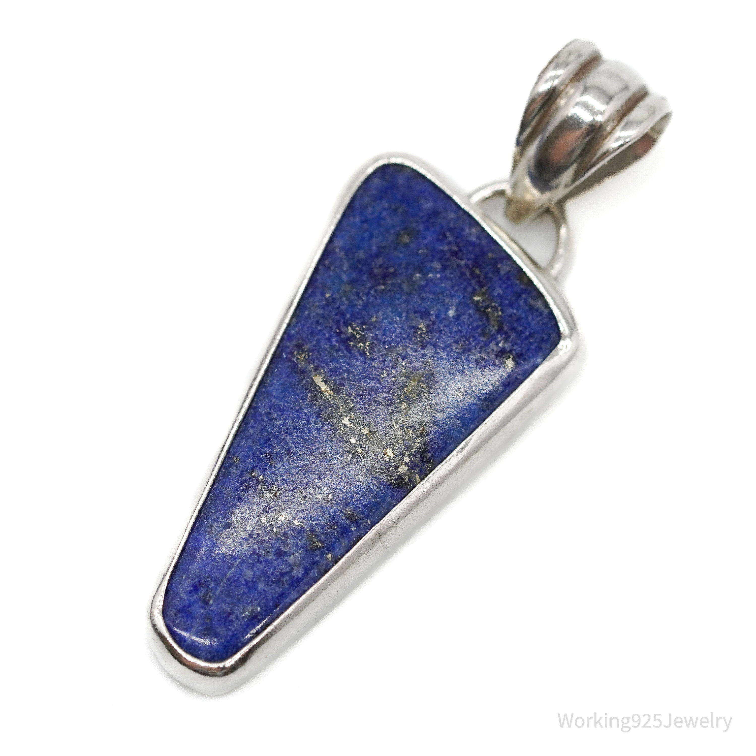 Vintage Large Lapis Lazuli Sterling Silver Necklace Pendant