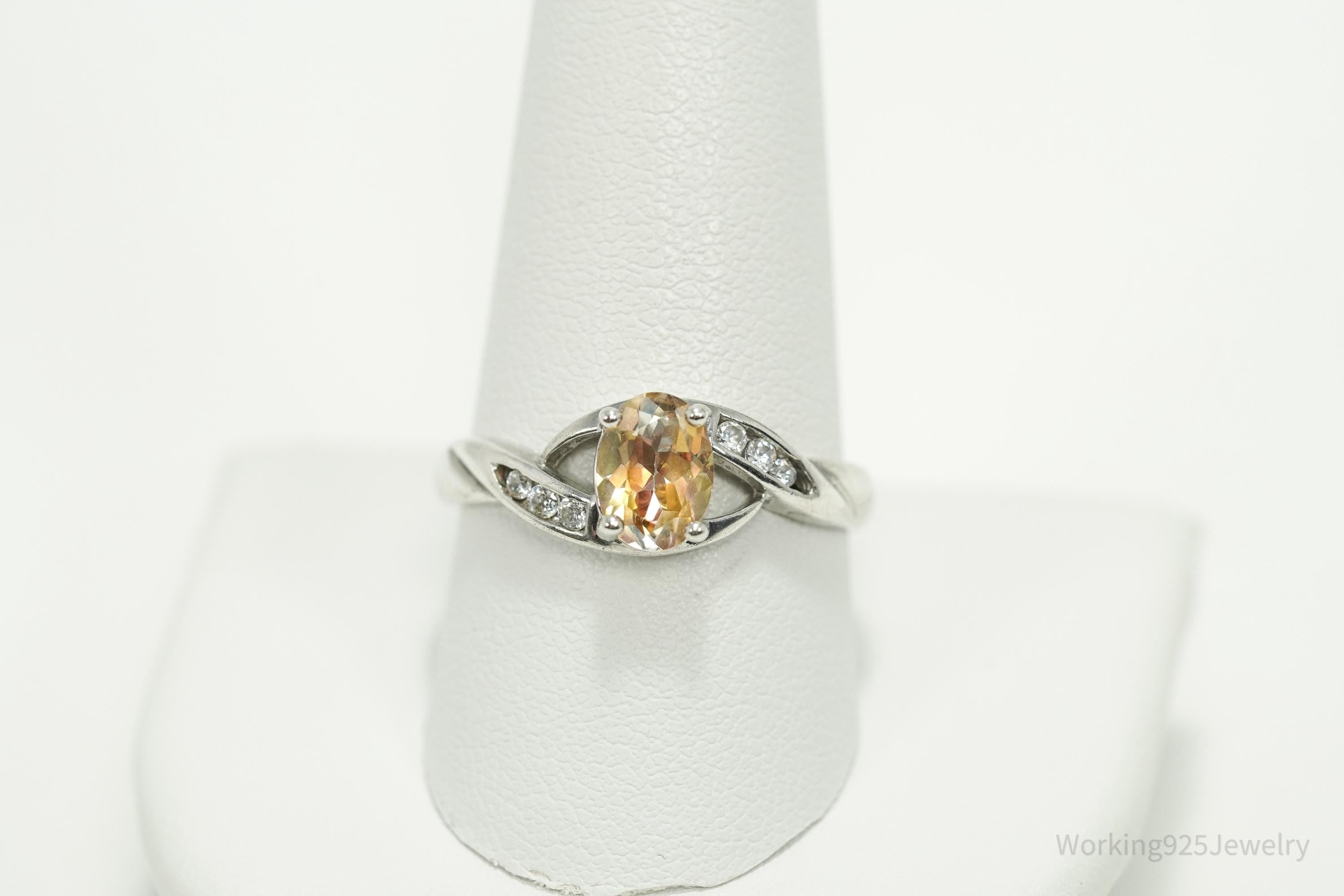 Vintage Orange Topaz Cubic Zirconia Sterling Silver Ring - Size 10