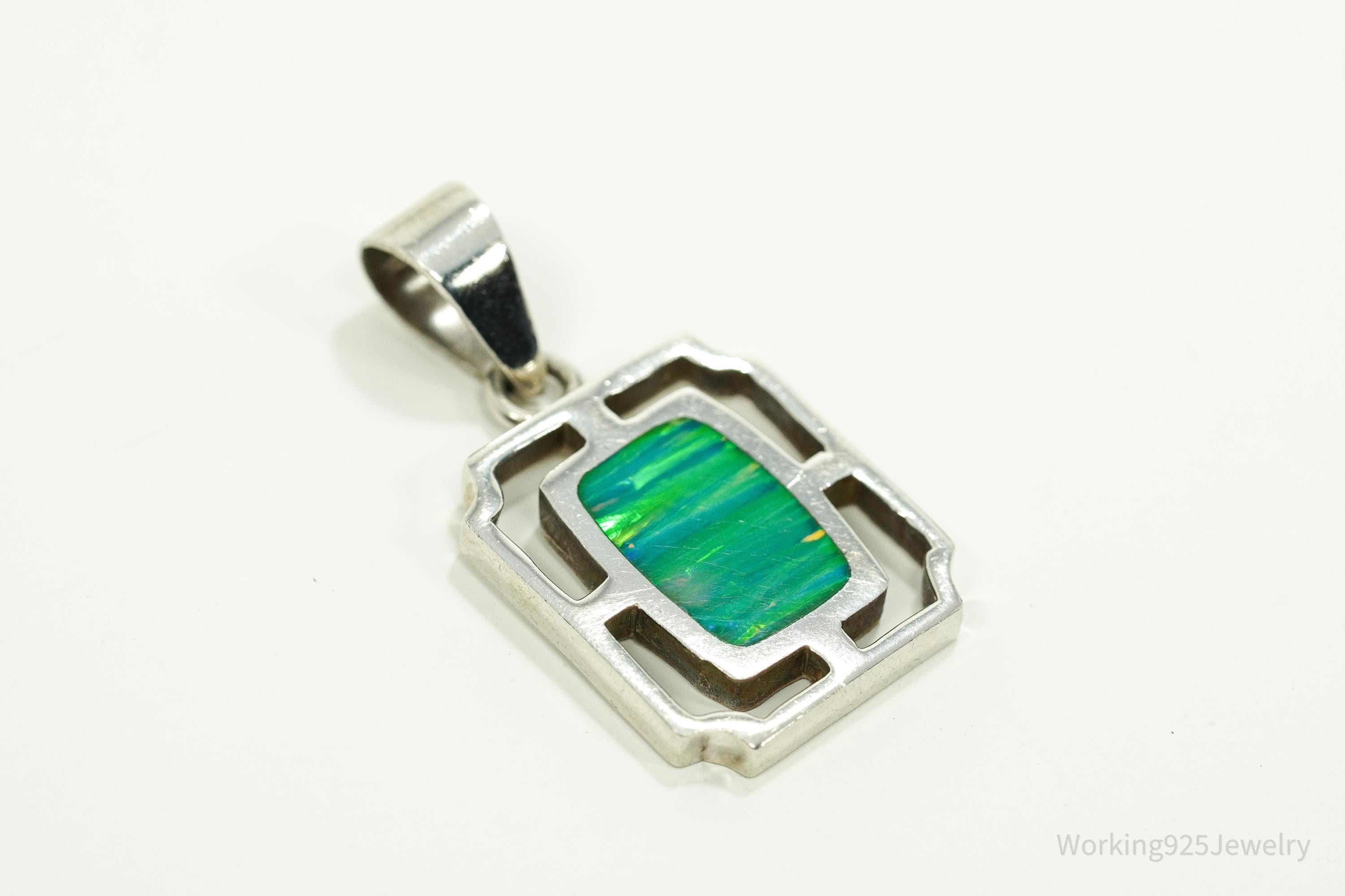 Vintage Opal Inlay Taxco 950 Silver Pendant