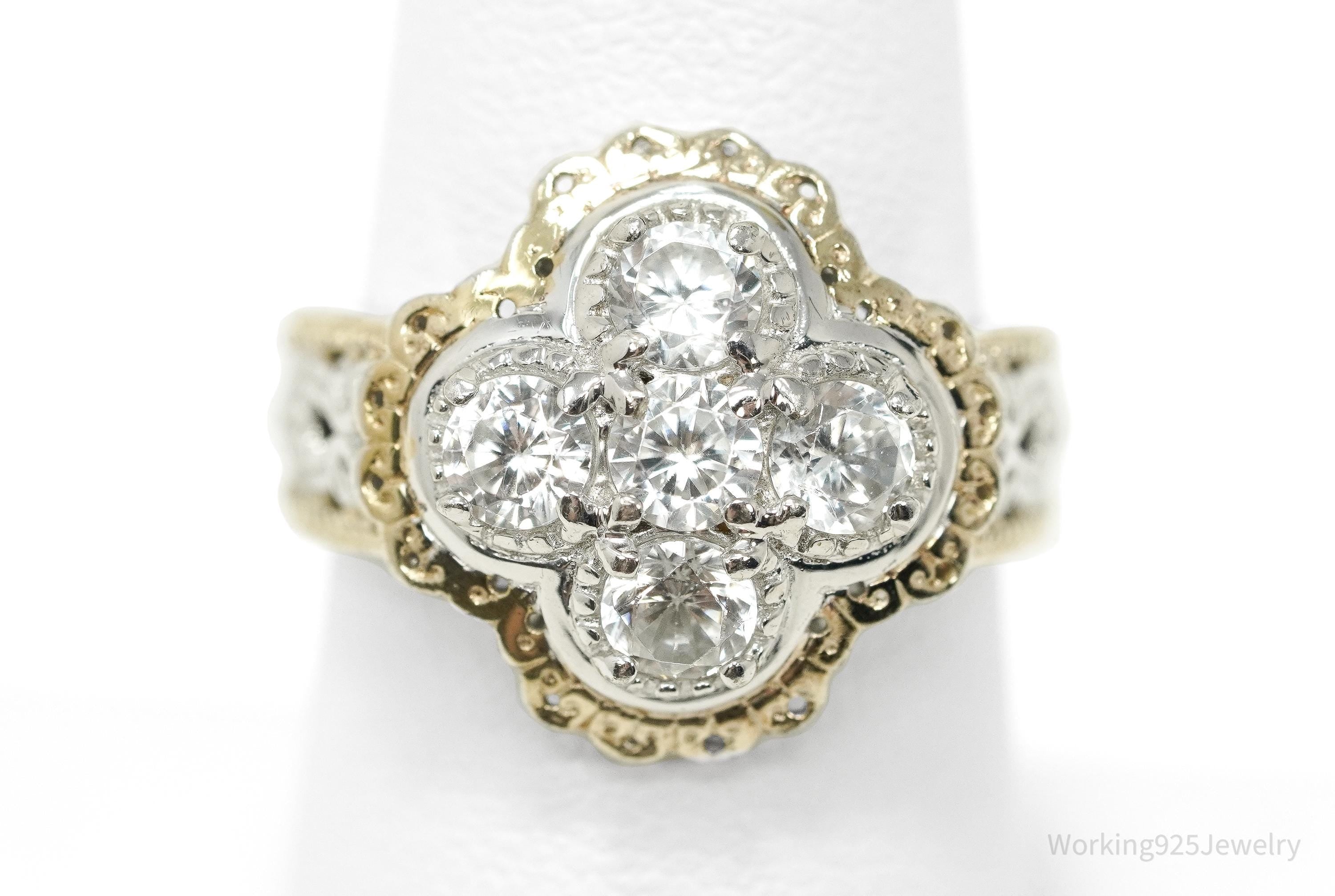 Michael Valitutti White Zircon Gold Vermeil Palladium Sterling Silver Ring Size 7.5