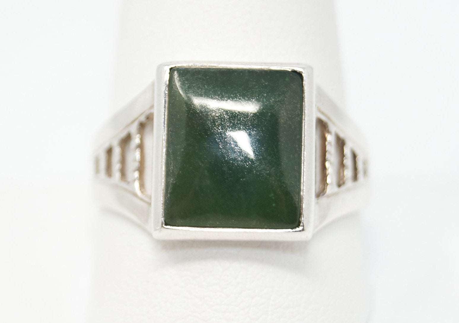 Vtg Designer SOLAR Green Onyx Southwestern Sterling Silver Ring - Sz 11.25