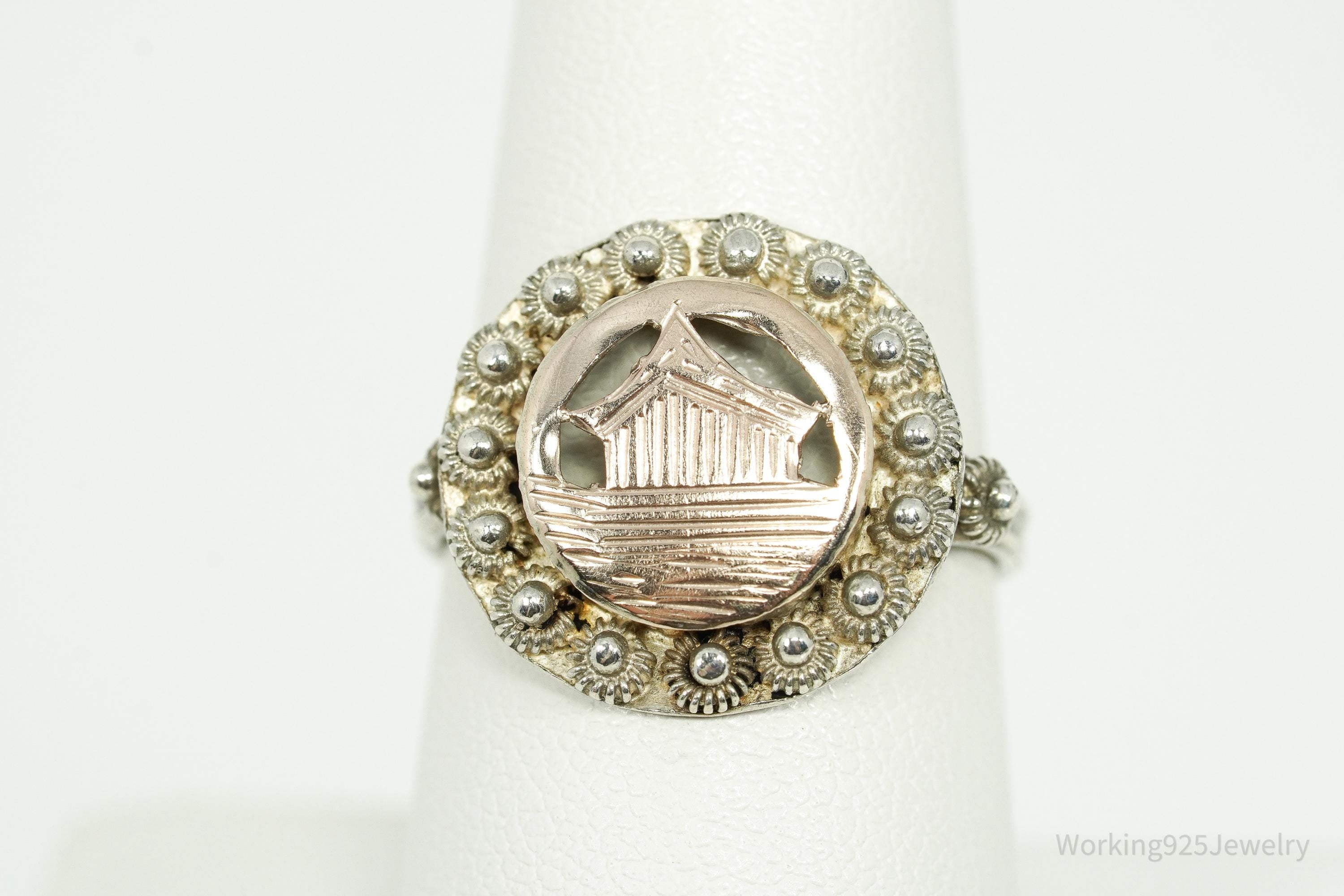 Vintage Cannetille Two Tone Silver Ring - Size 8