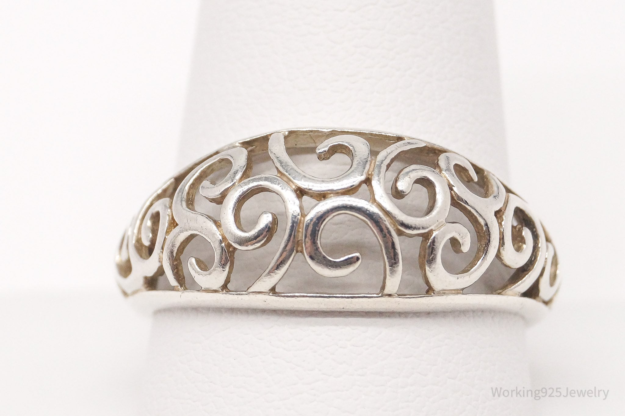 Vintage NV Scrolls & Swirls Openwork Sterling Silver Ring - Size 11