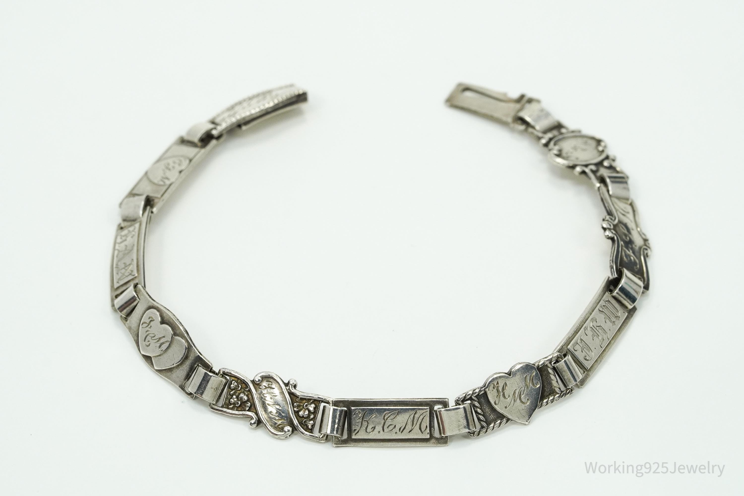 Antique Family & Children Members Names Sterling Silver Mother's Bracelet