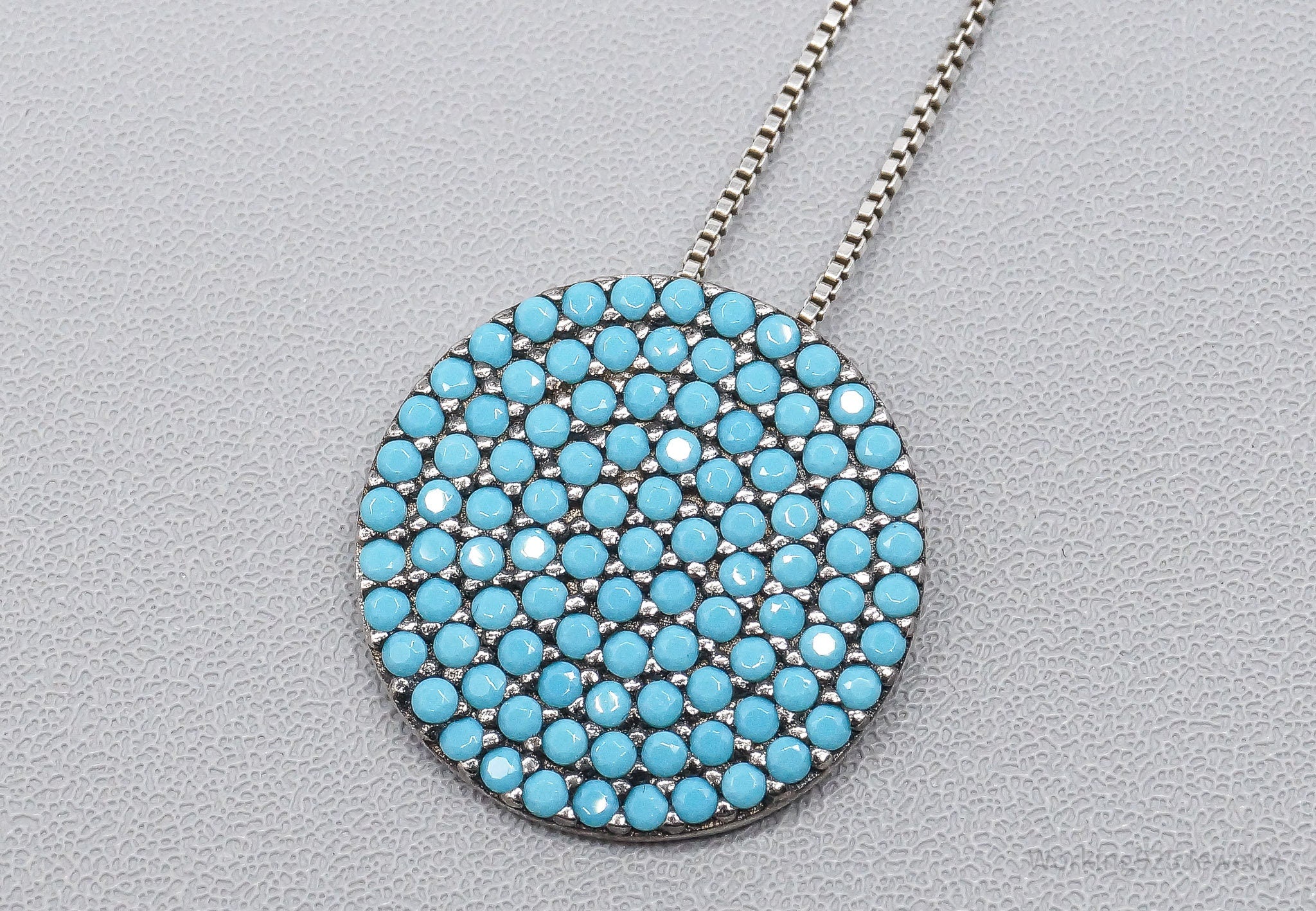 Vintage Blue Turquoise Pendant Sterling Silver Necklace 16"