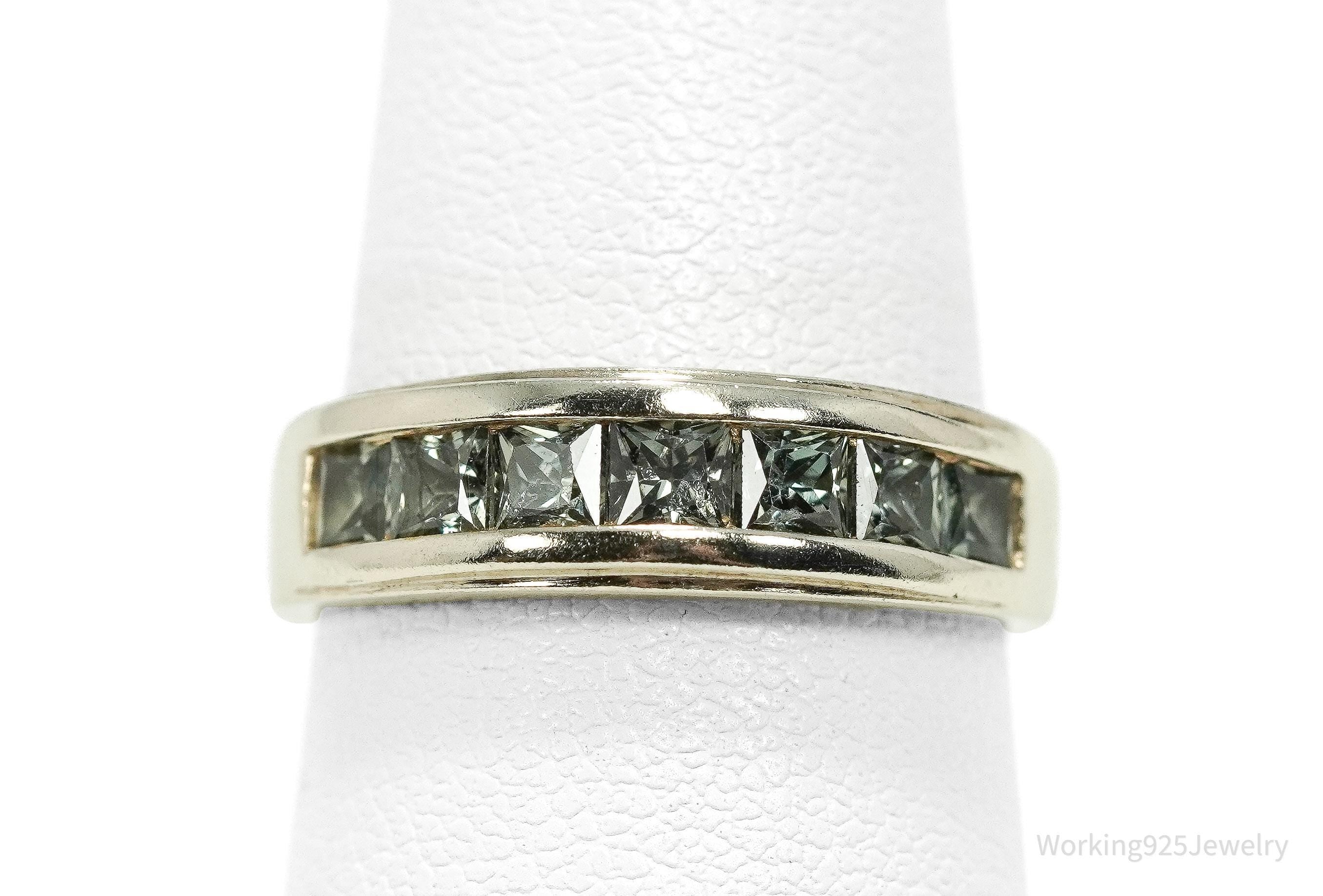 Vintage Green Sapphire Gold Vermeil Sterling Silver Ring - Size 7