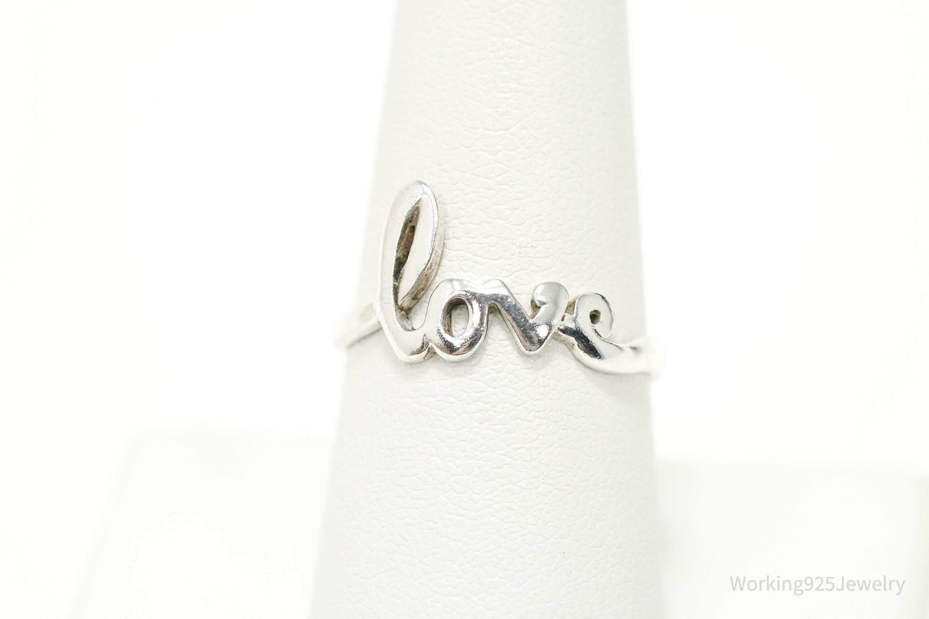 Vintage Cursive "Love" Sterling Silver Ring - Size 8.75