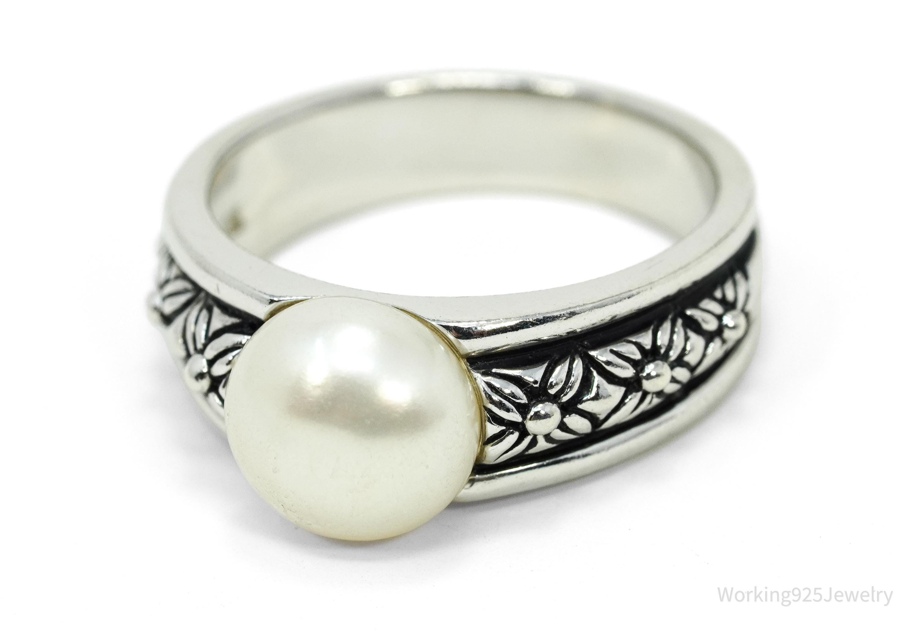 Vintage Honora Pearl Flower Design Sterling Silver Ring - Size 7