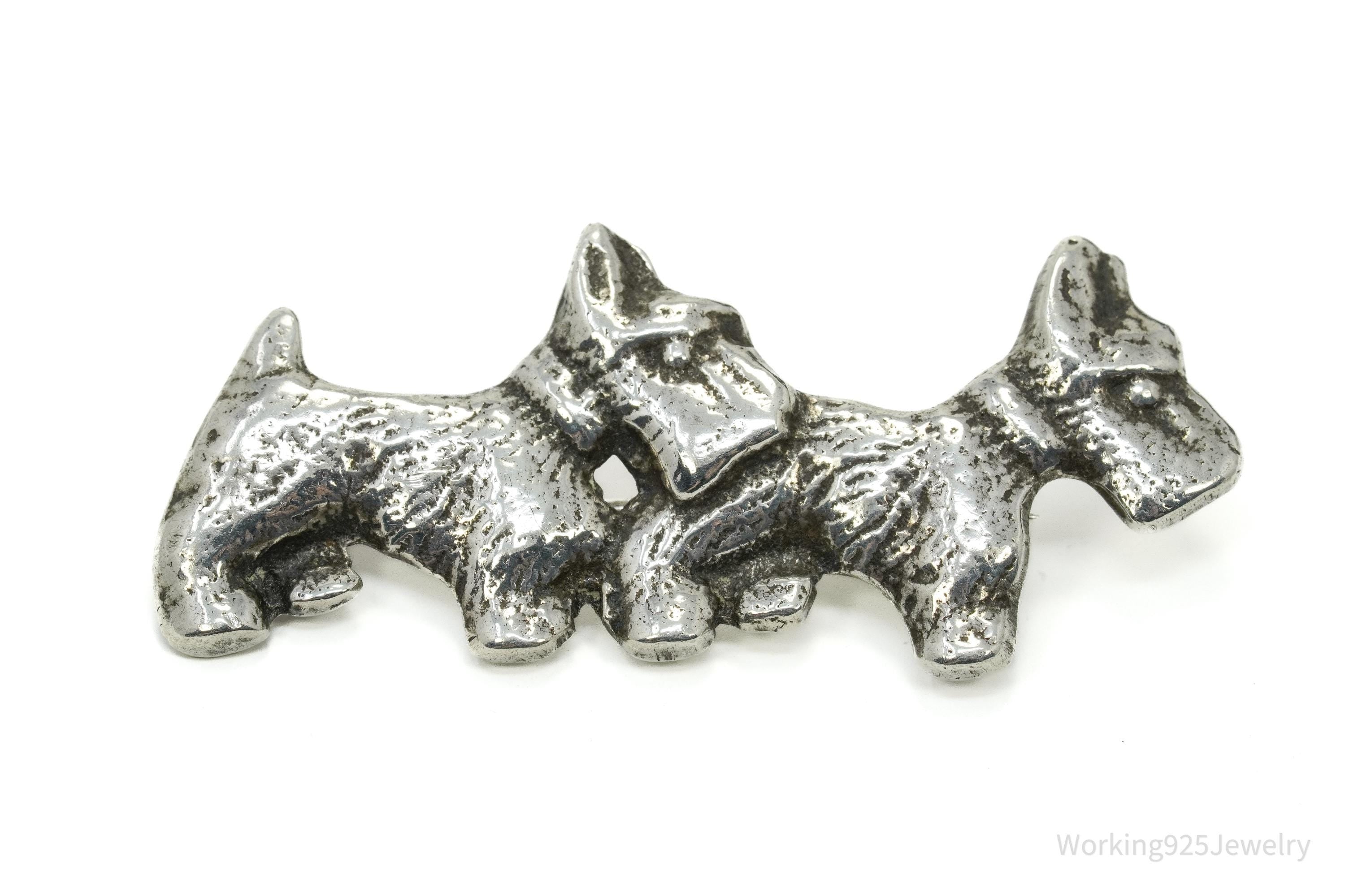 Vintage Scottish Scottie Dogs Sterling Silver Brooch Pin