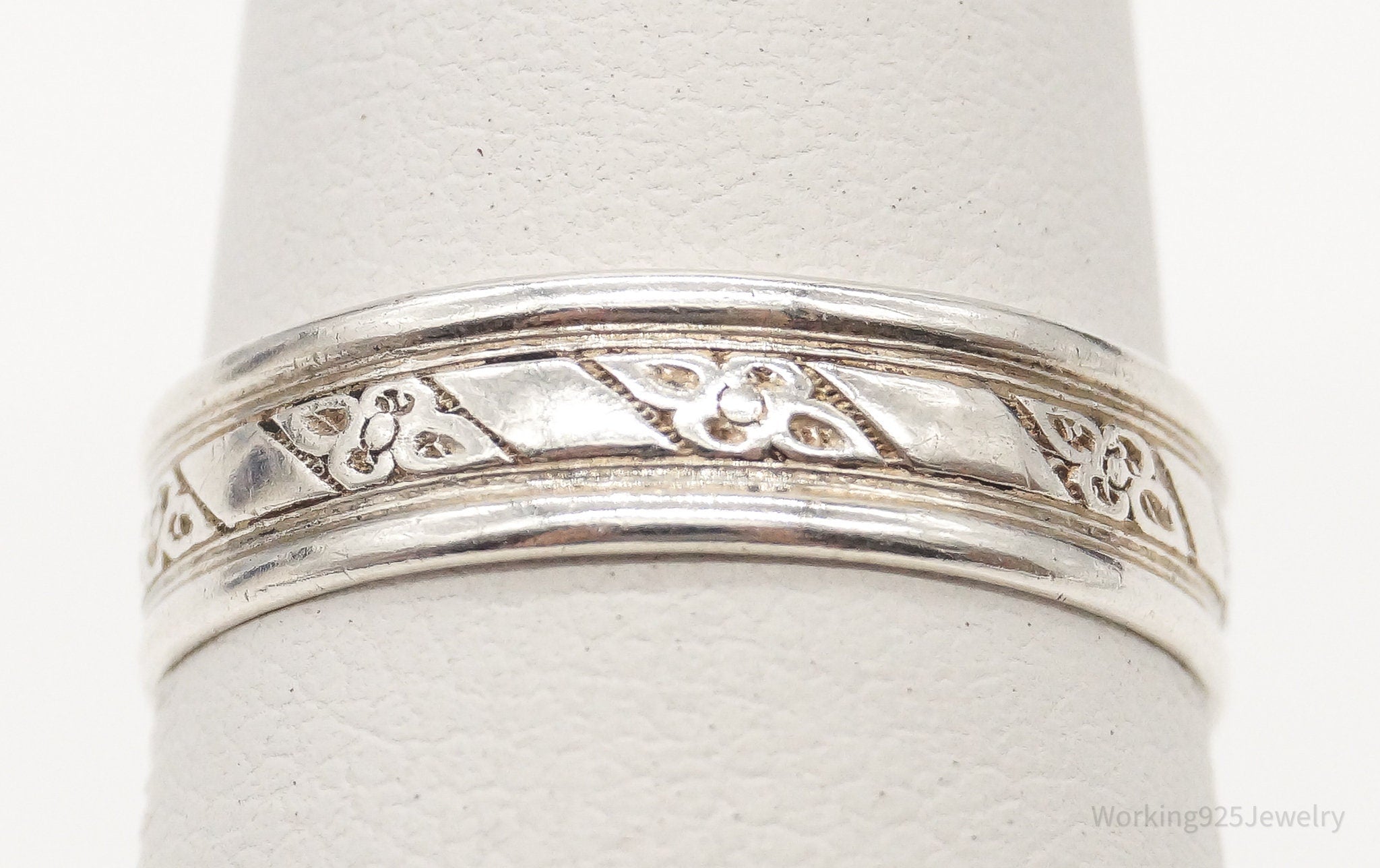 Antique Designer Uncas MFG Co Floral Sterling Silver Band Ring - Size 5.5