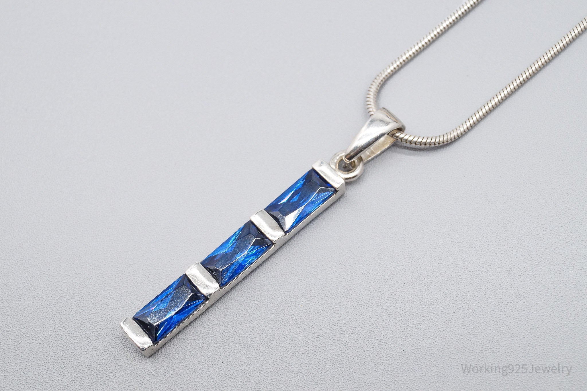 Vintage Lab Sapphire Sterling Silver Necklace 18"