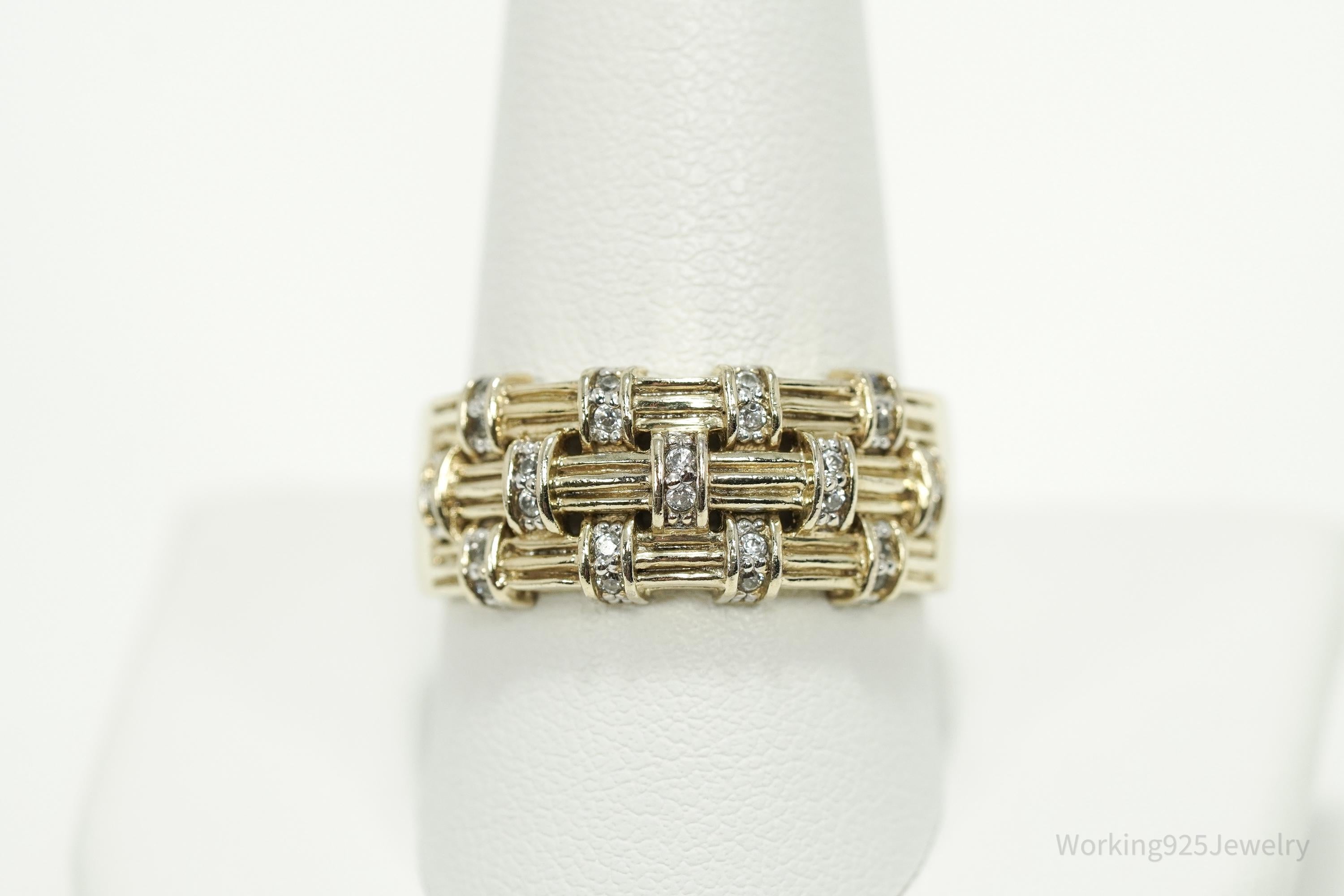 Vintage Cubic Zirconia Gold Vermeil Sterling Silver Band Ring - Size 10.25