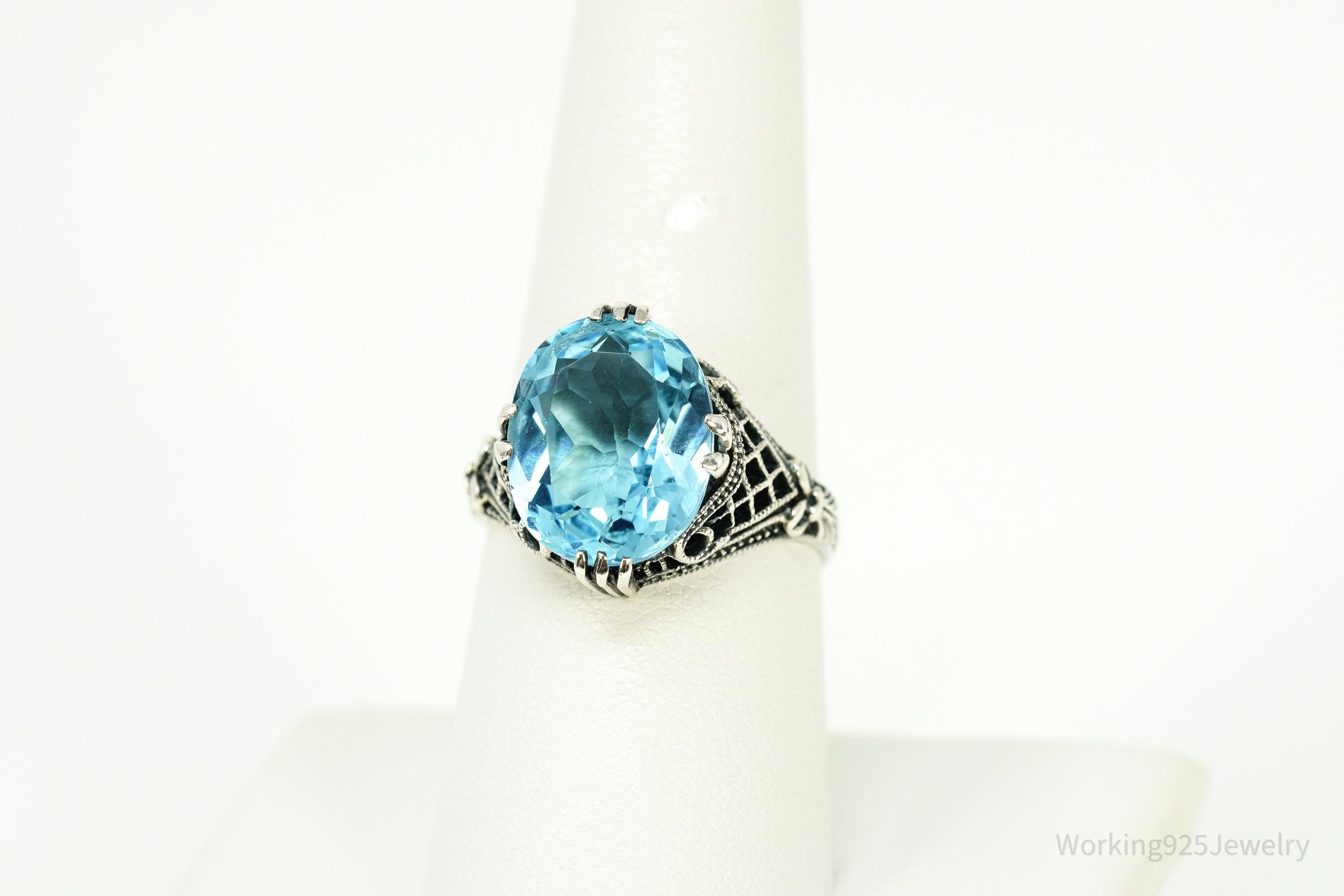 Vintage Blue Topaz Sterling Silver Ring - Size 7.75