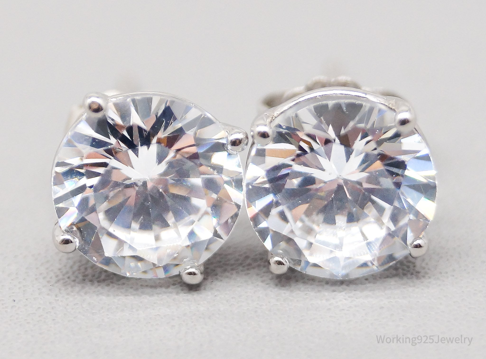 Vintage Large Cubic Zirconia Sterling Silver Earrings