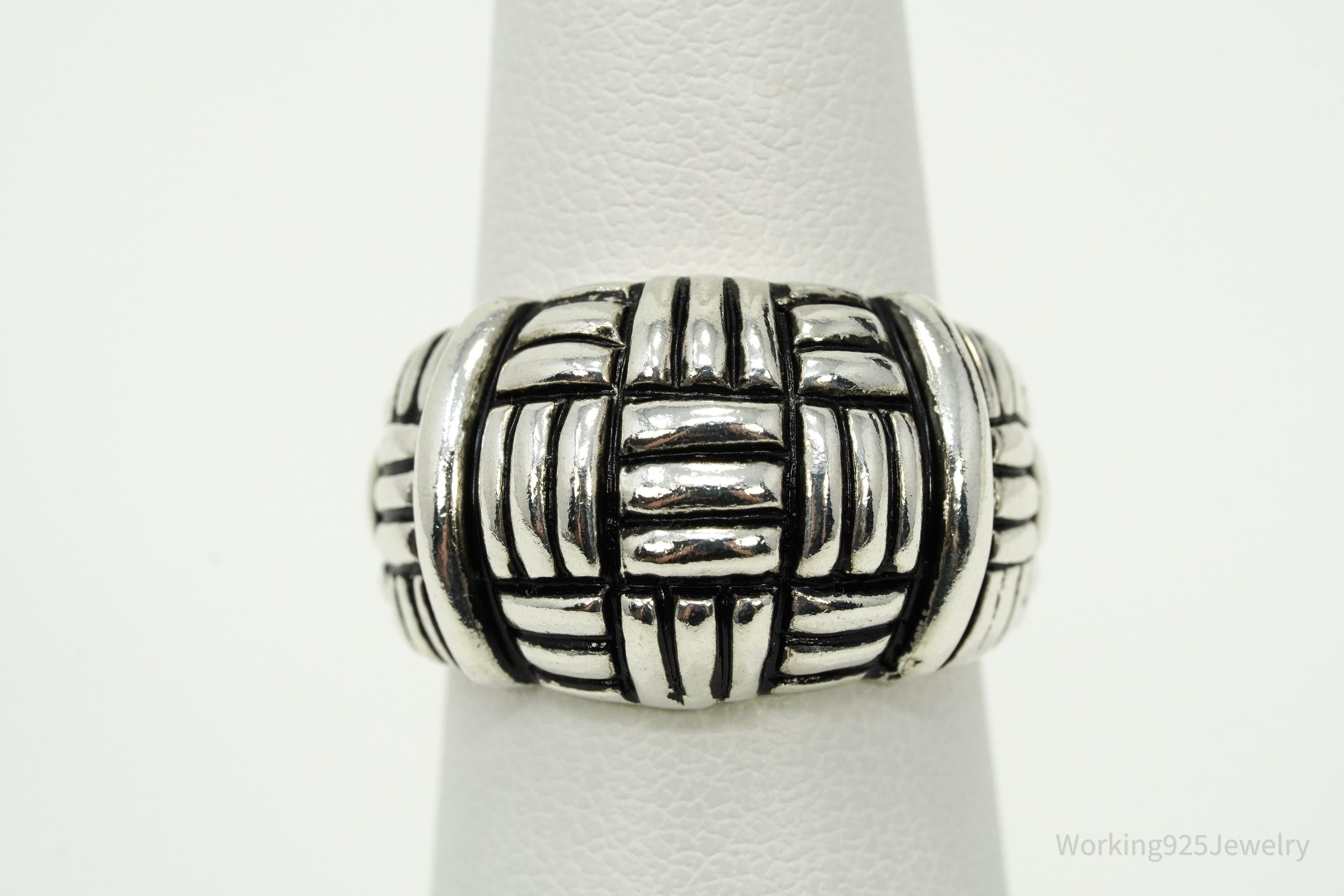 Vintage Joseph Esposito Sig Basket Weave Sterling Silver Band Ring - Size 6