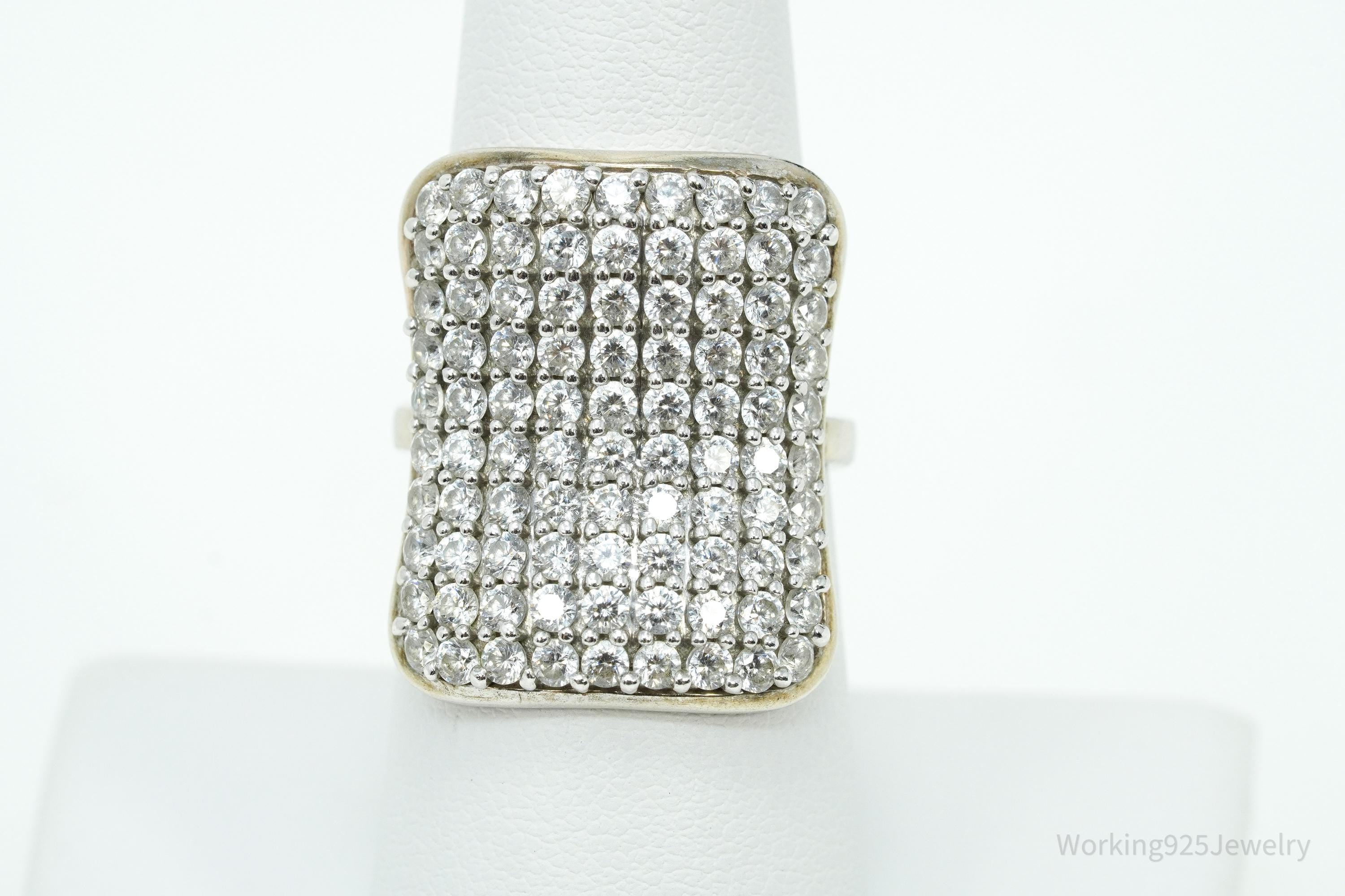 Vintage SJD Cubic Zirconia Sterling Silver Band Ring - Size 6.75