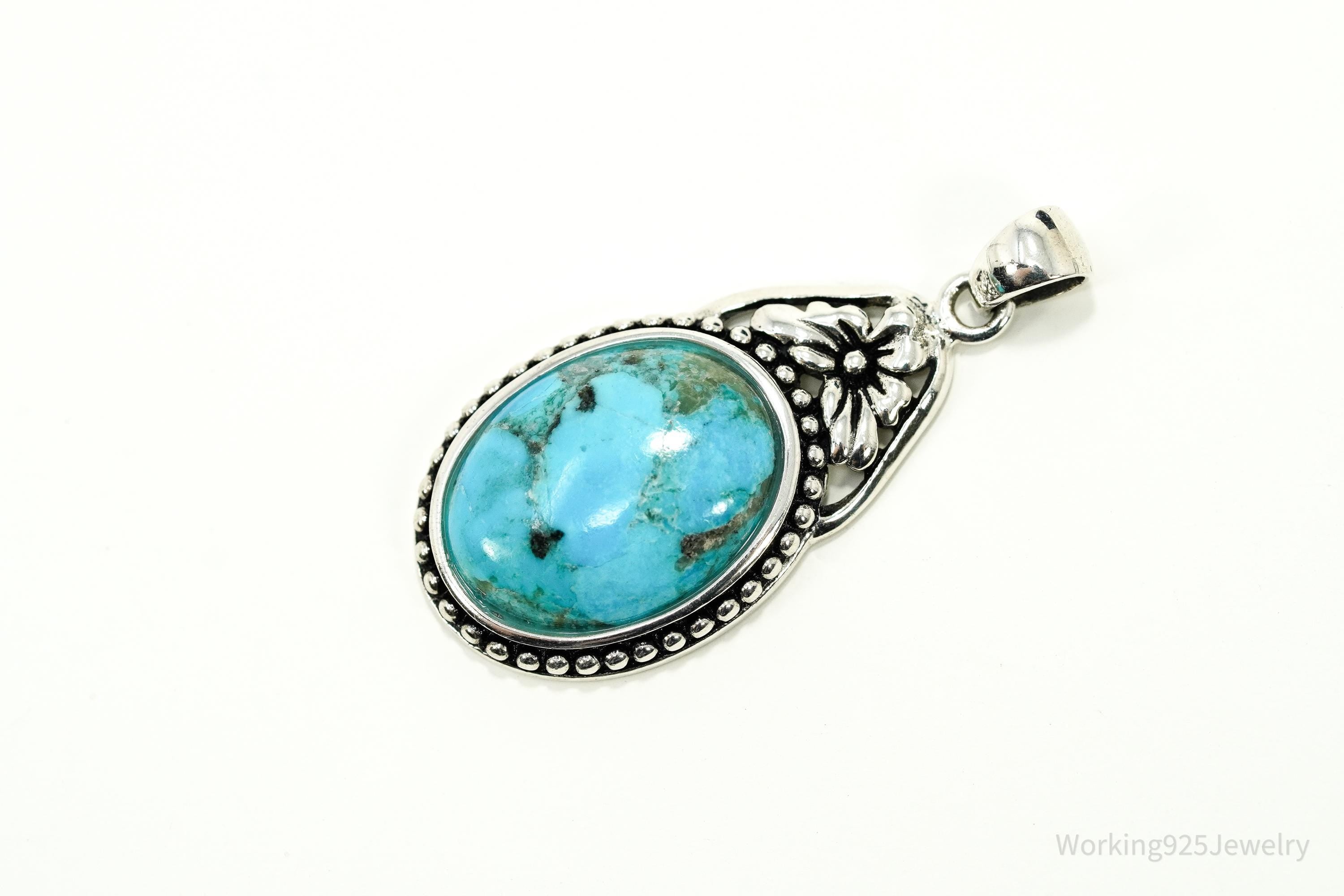 Vintage BBJ Blue Turquoise Sterling Silver Pendant