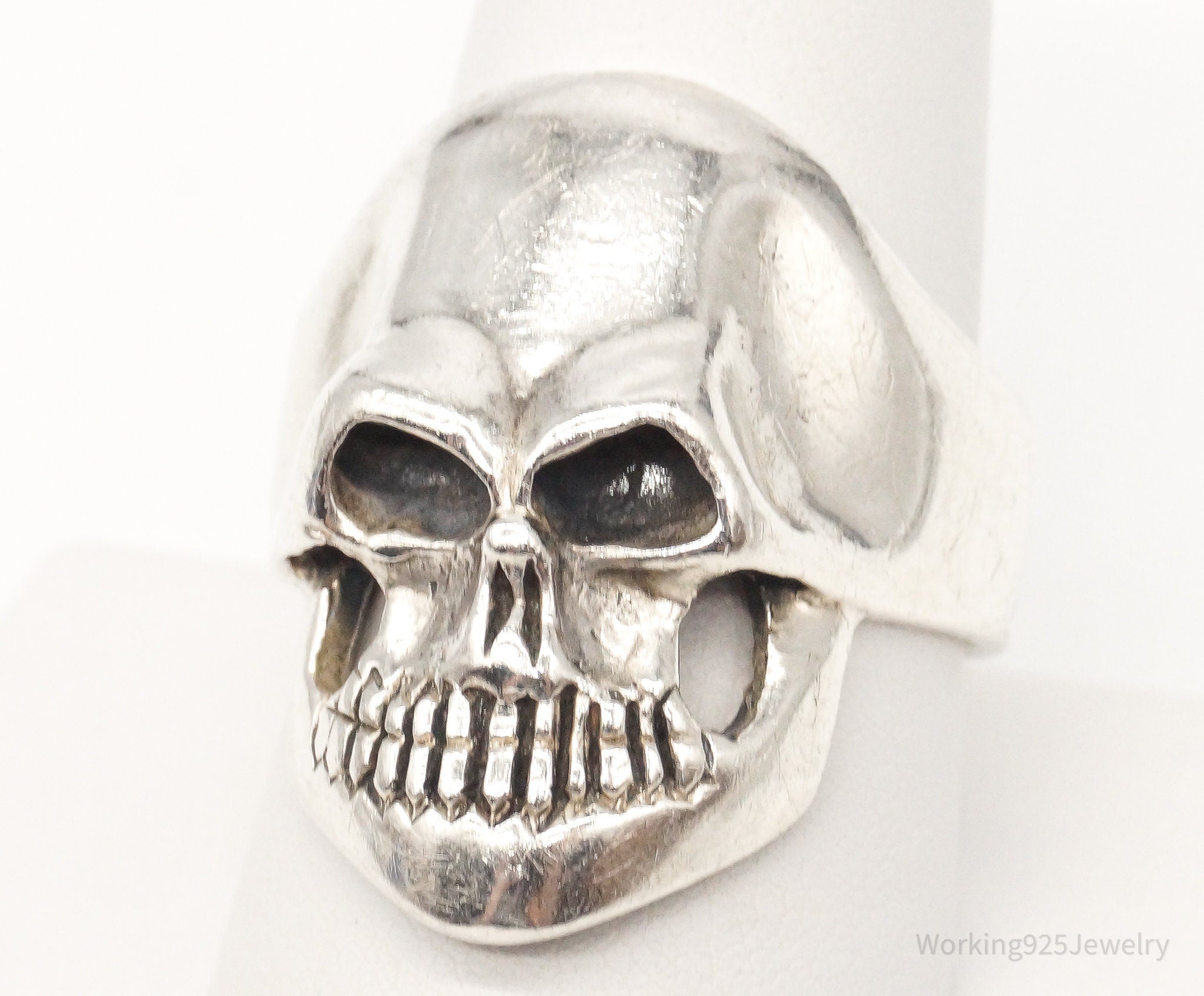 Vintage Large Skull Sterling Silver Ring - SZ 10.75