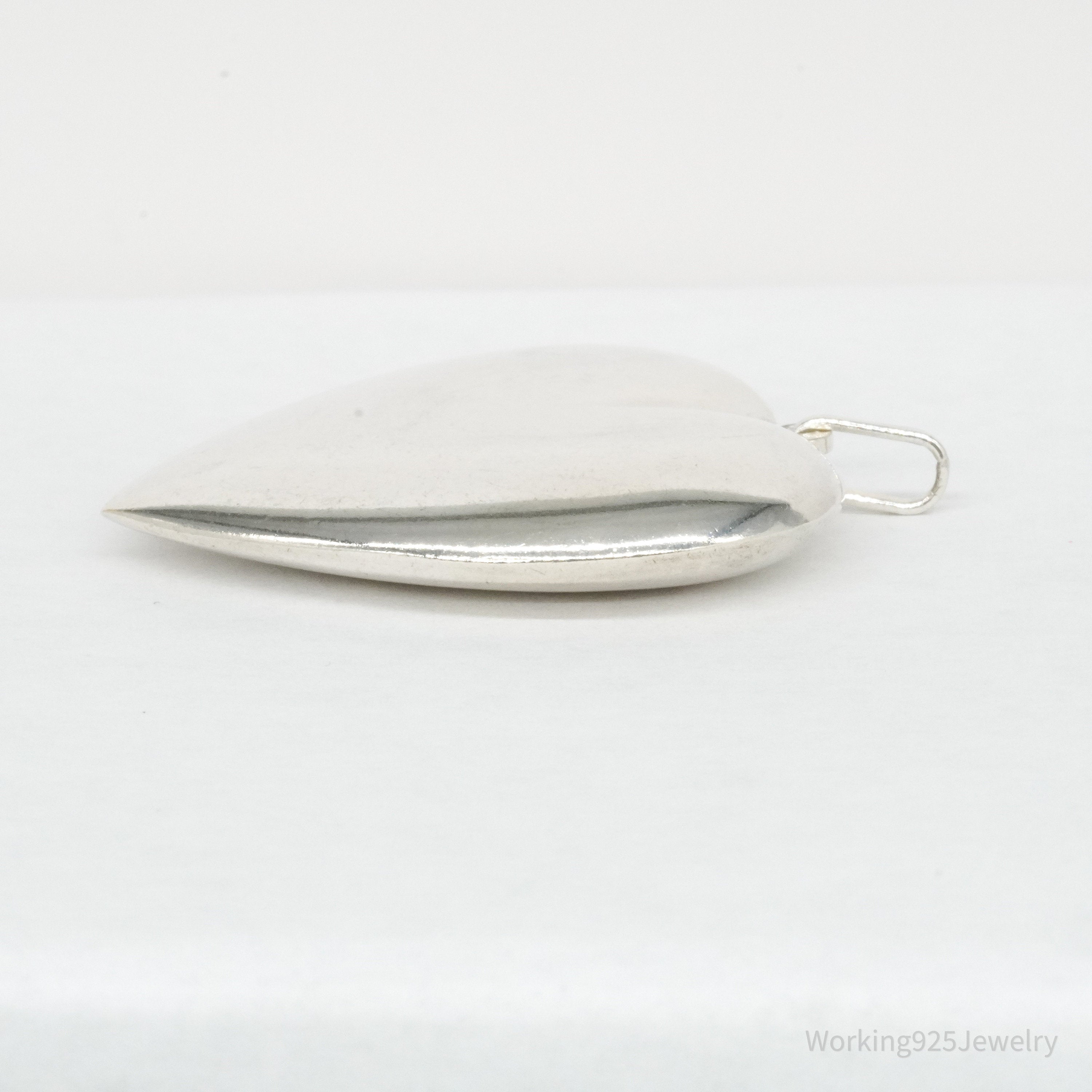 Vintage Large Italian Puffy Heart Sterling Silver Necklace Pendant