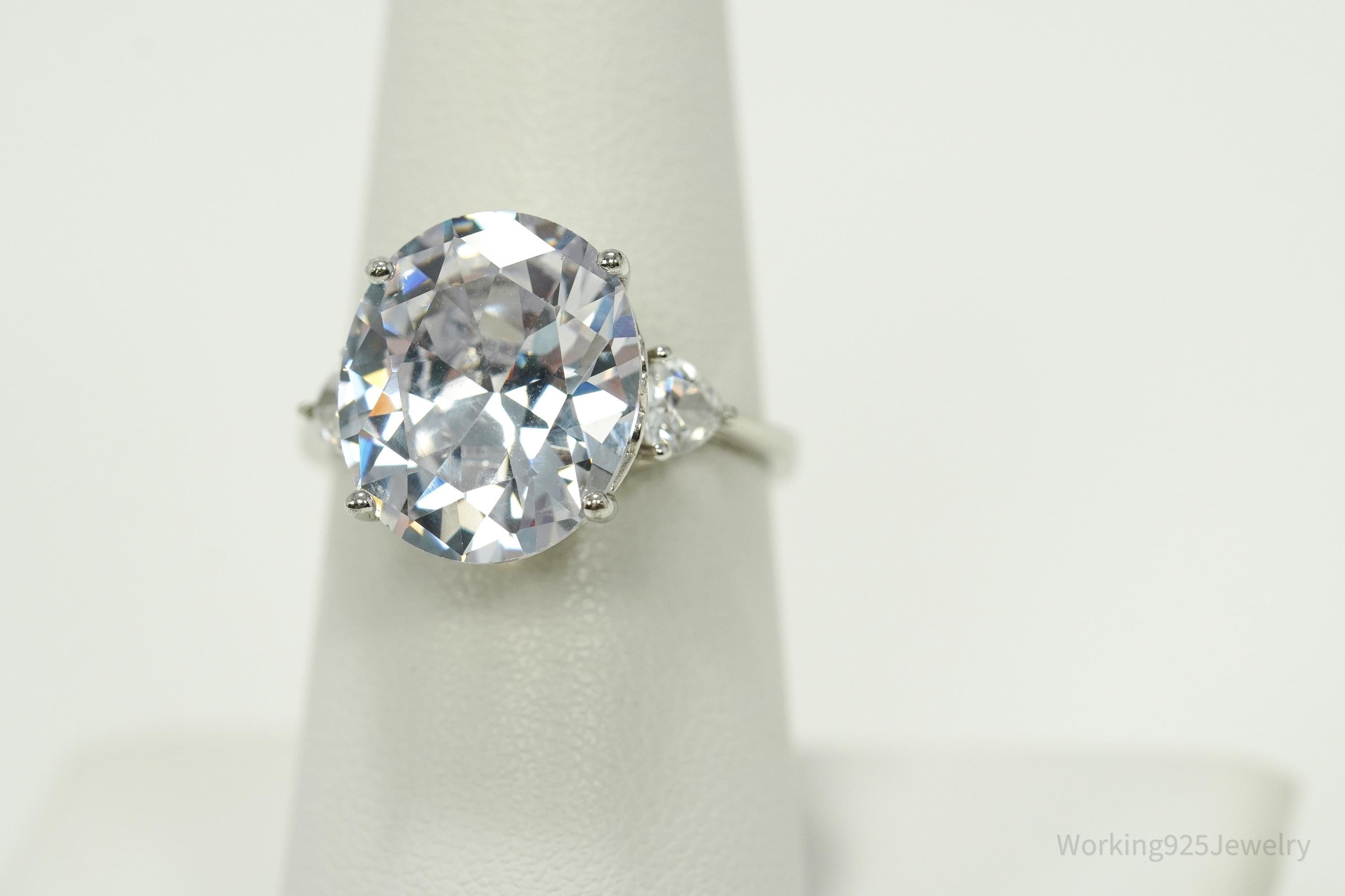 Vintage DBJ Large Cubic Zirconia Sterling Silver Ring - Size 7.25