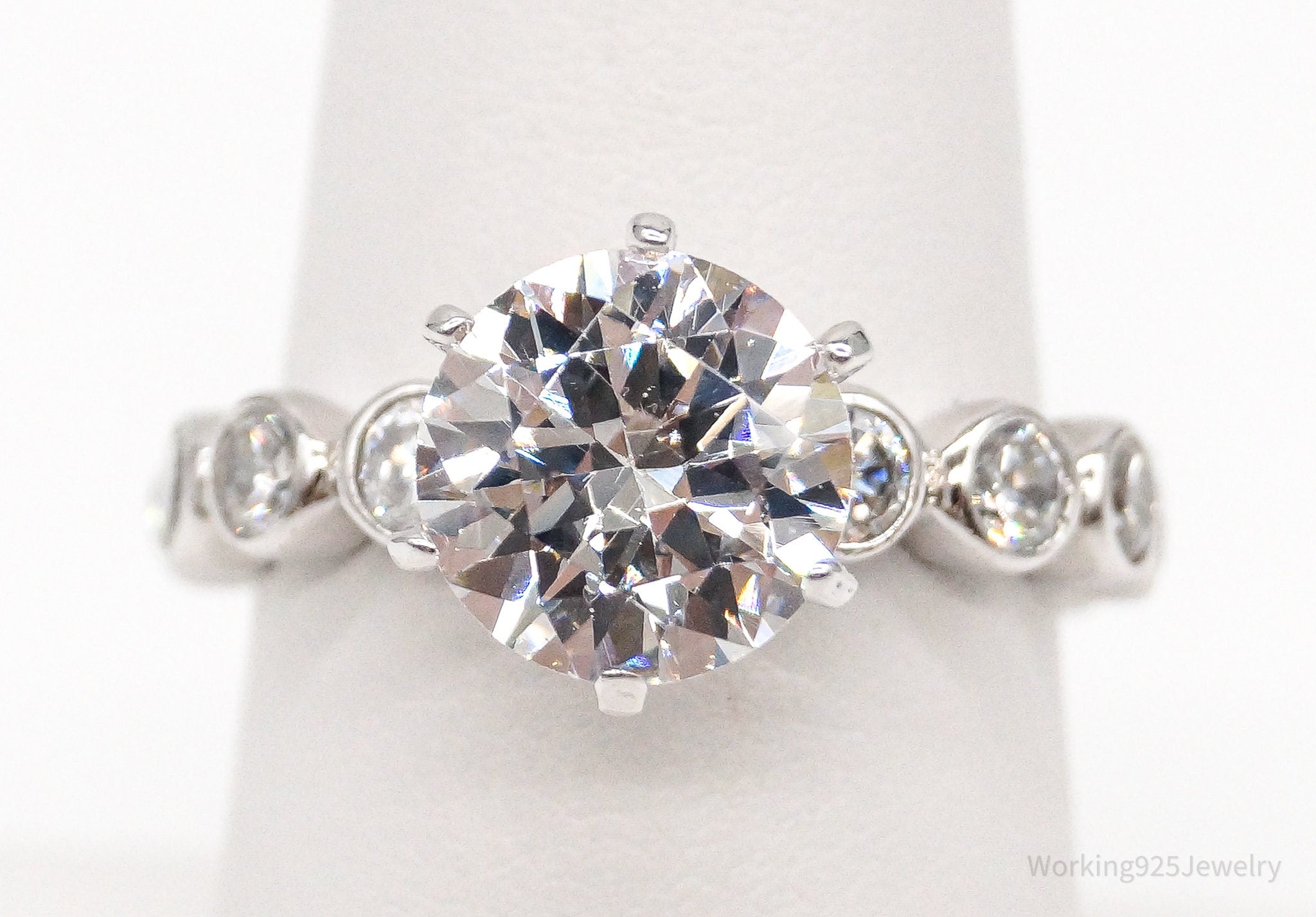 Designer RP Large Cubic Zirconia Sterling Silver Ring - Size 7