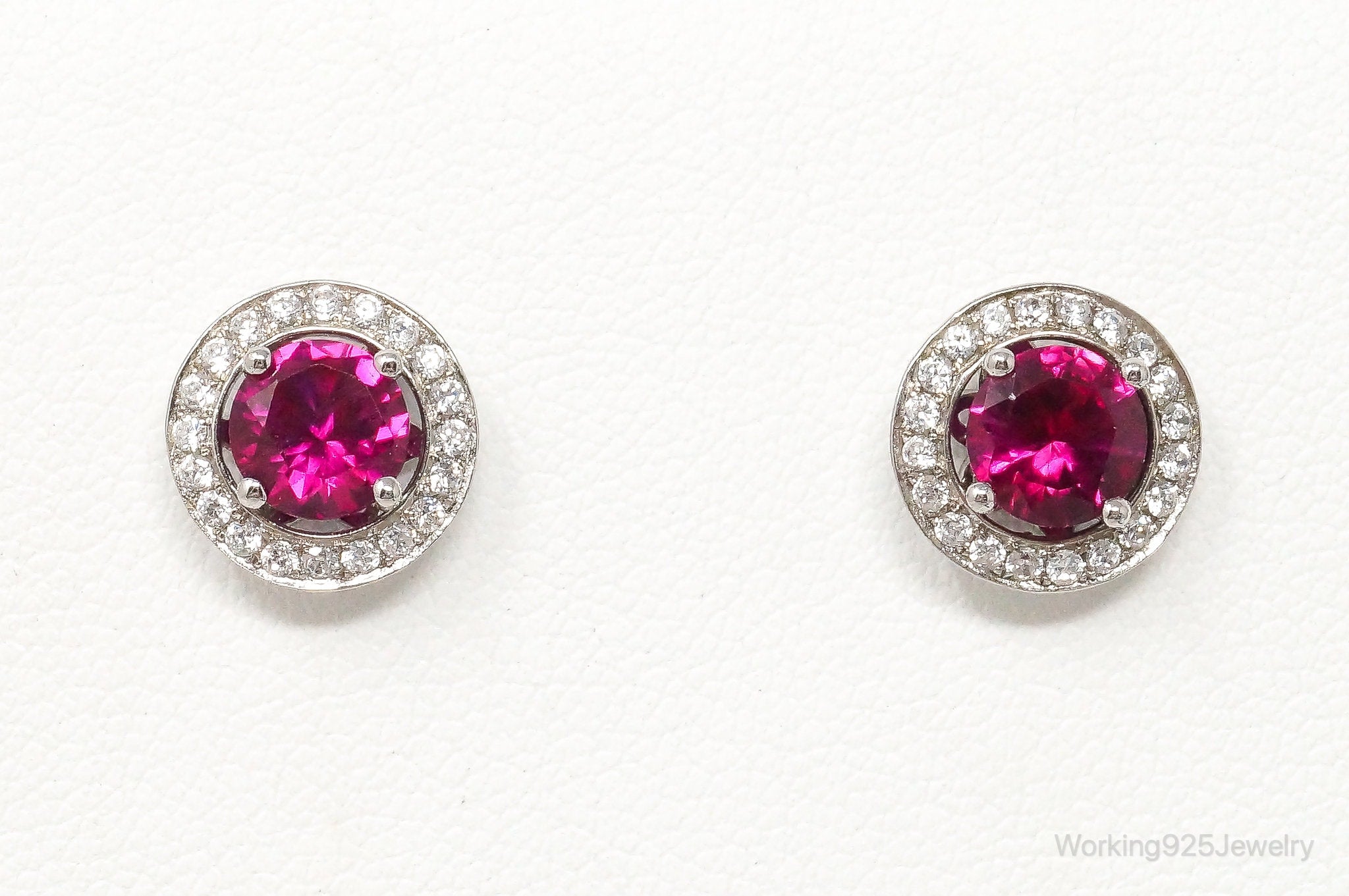 Large Pink Cubic Zirconia Sterling Silver Earrings