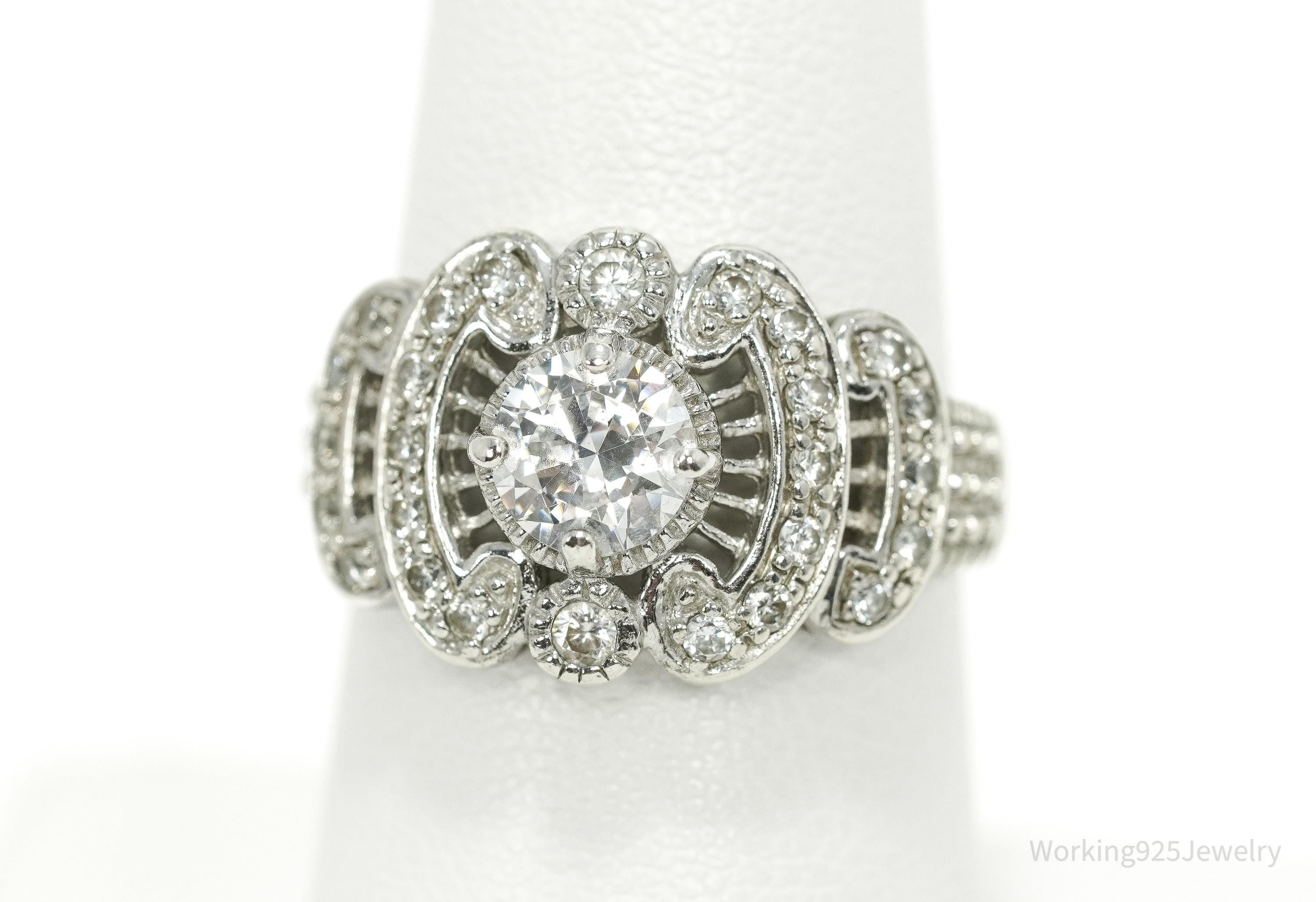 Vintage Cubic Zirconia Sterling Silver Ring - Size 7.25