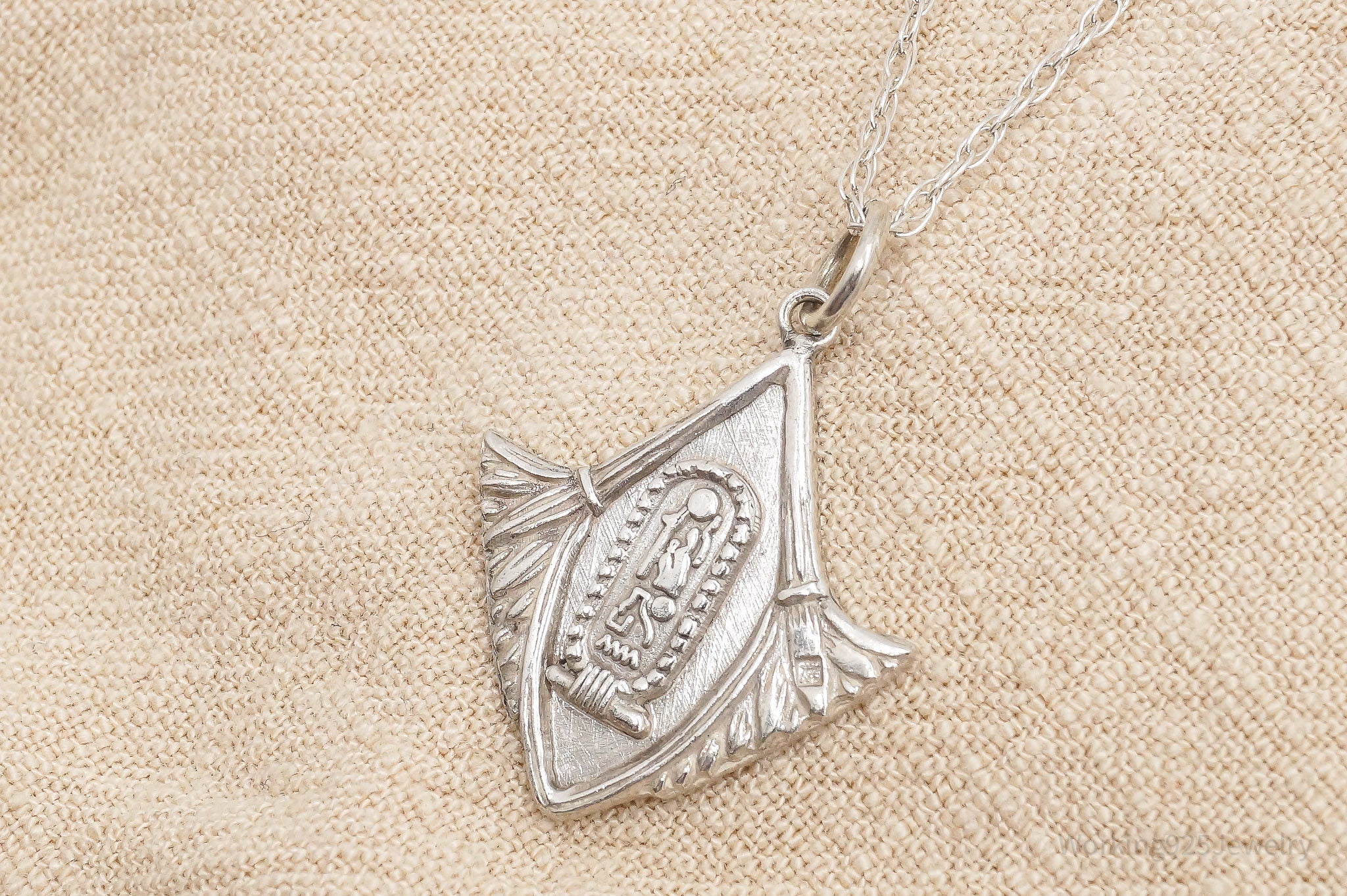 Vintage Ornate Egyptian Cartouche Sterling Silver Necklace 20"