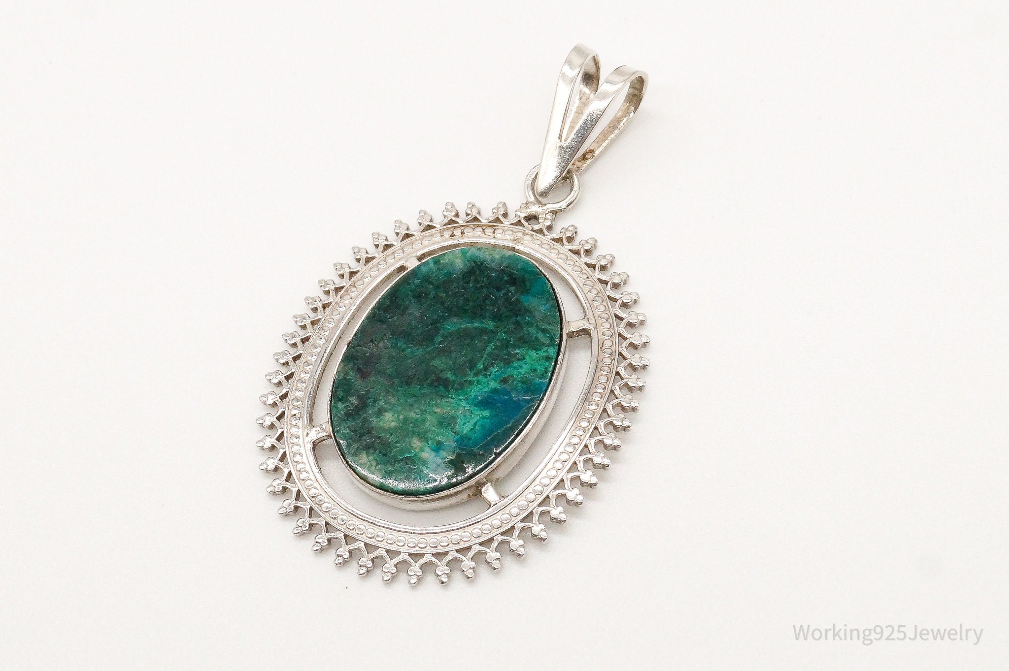 Vintage Large Chrysocolla Sterling Silver Pendant