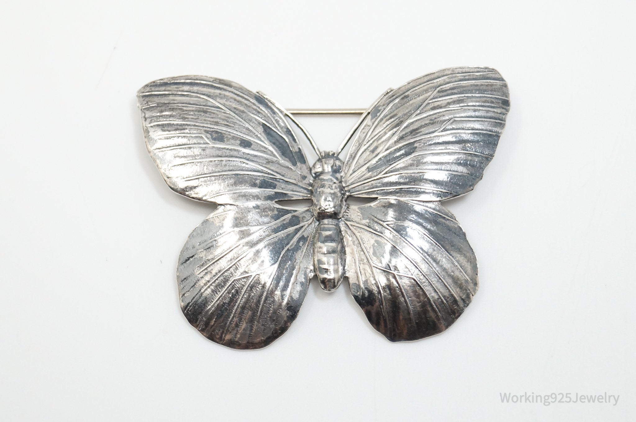 Vintage Designer JewelArt Large Butterfly Sterling Silver Brooch Pin